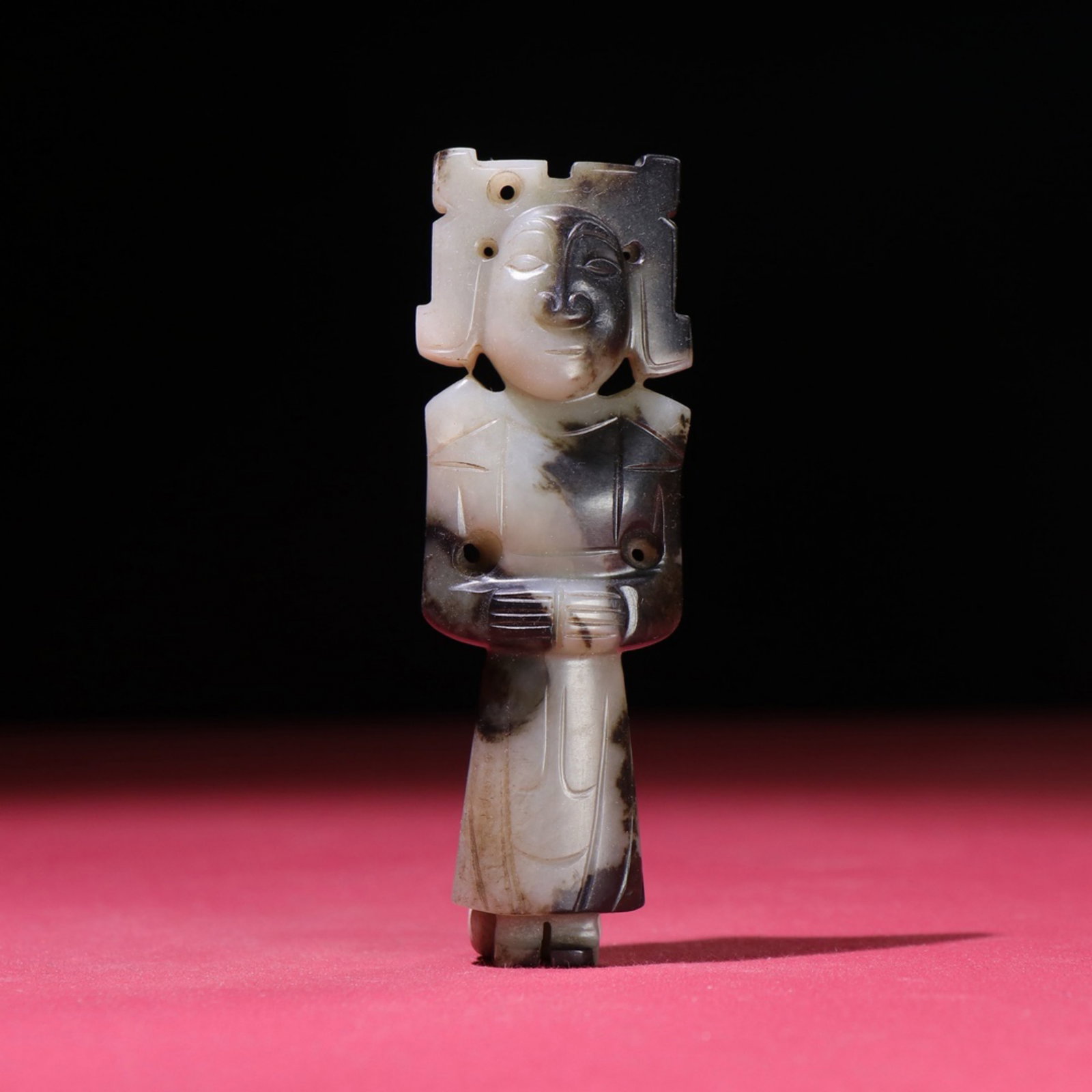 A Chinese Carved Jade Figure Pendant: A Chinese Carved Jade Figure Pendant. Ht. 9.8cm, Wd. 3.3cm, Th. 1.6cm, Wt. 69g