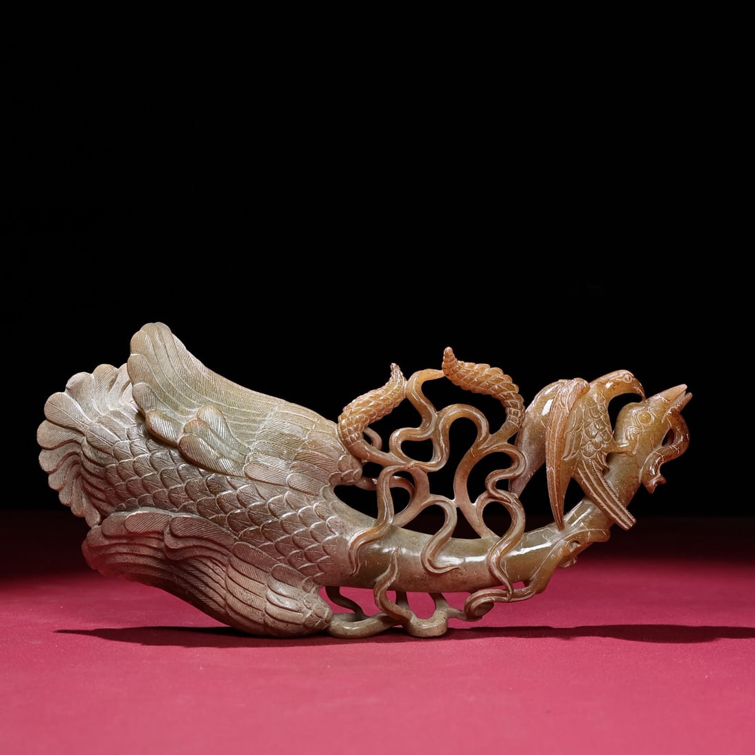 A Chinese Carved Jade Eagle and Goose Statuette: A Chinese Carved Jade Eagle and Goose Statuette. Lg. 23cm, Wd. 11.6cm, Th. 3.8cm, Wt. 610g