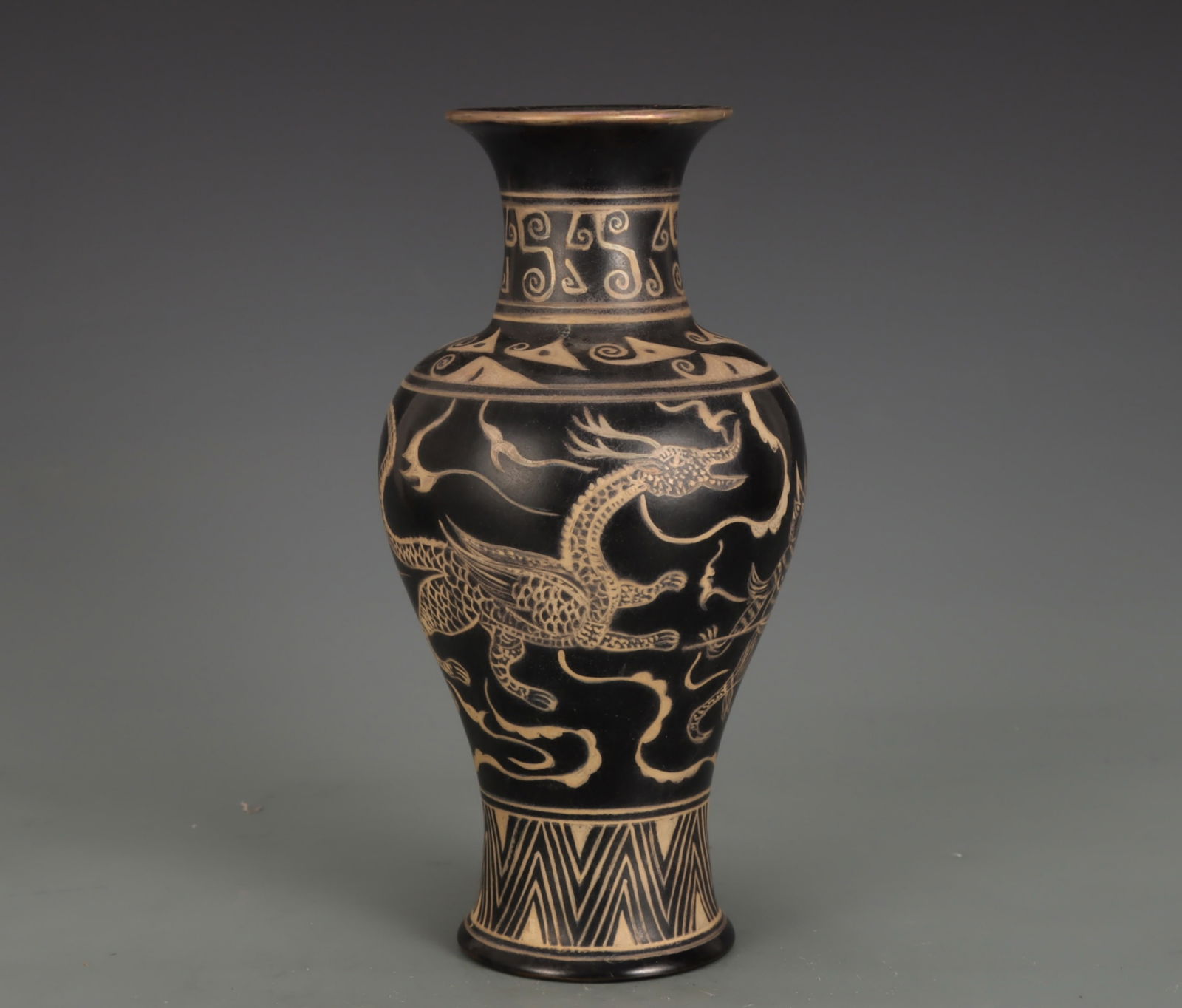 A Chinese Ru-Type Black Glazed Porcelain Vase: A Chinese Ru-Type Black Glazed Porcelain Vase. Ht. 27cm, Diam. 14.5cm