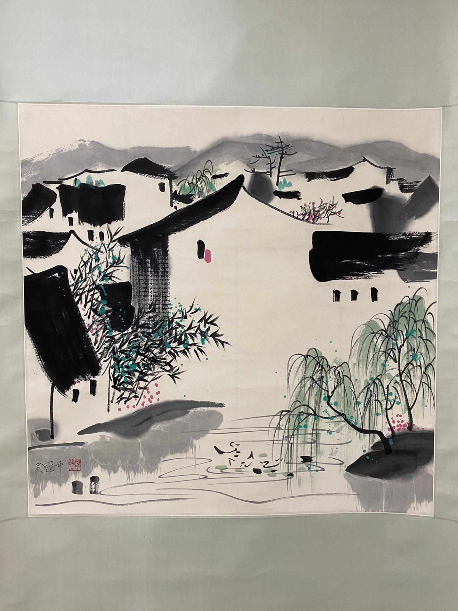 A Chinese Painting: A Chinese Painting. Ht. 196cm, Wd. 67cm