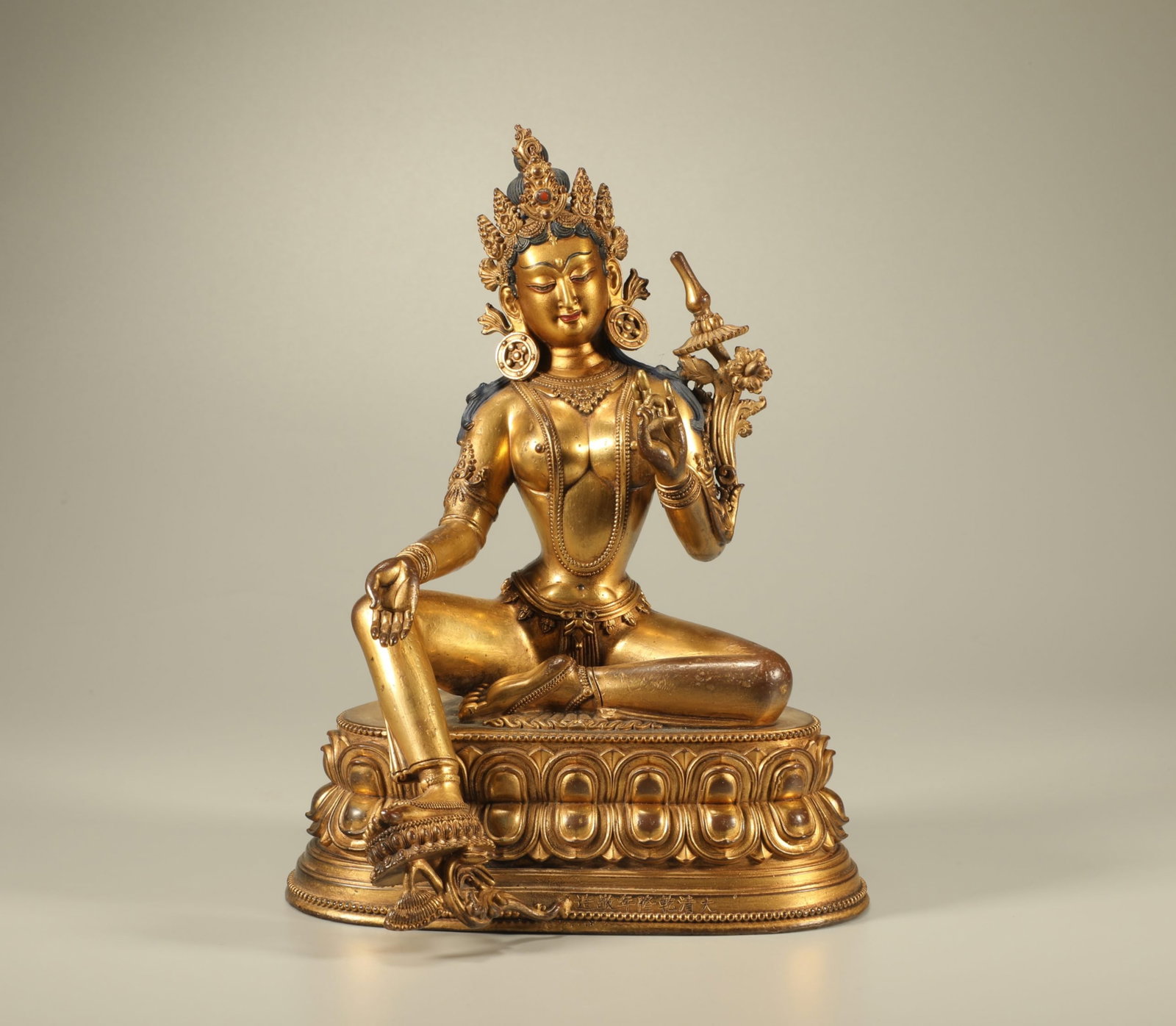 A Chinese Gilt Bronze Figure of Buddha: A Chinese Gilt Bronze Figure of Buddha. Ht. 20.5cm, Wd. 15.5cm, Lg. 10.5cm