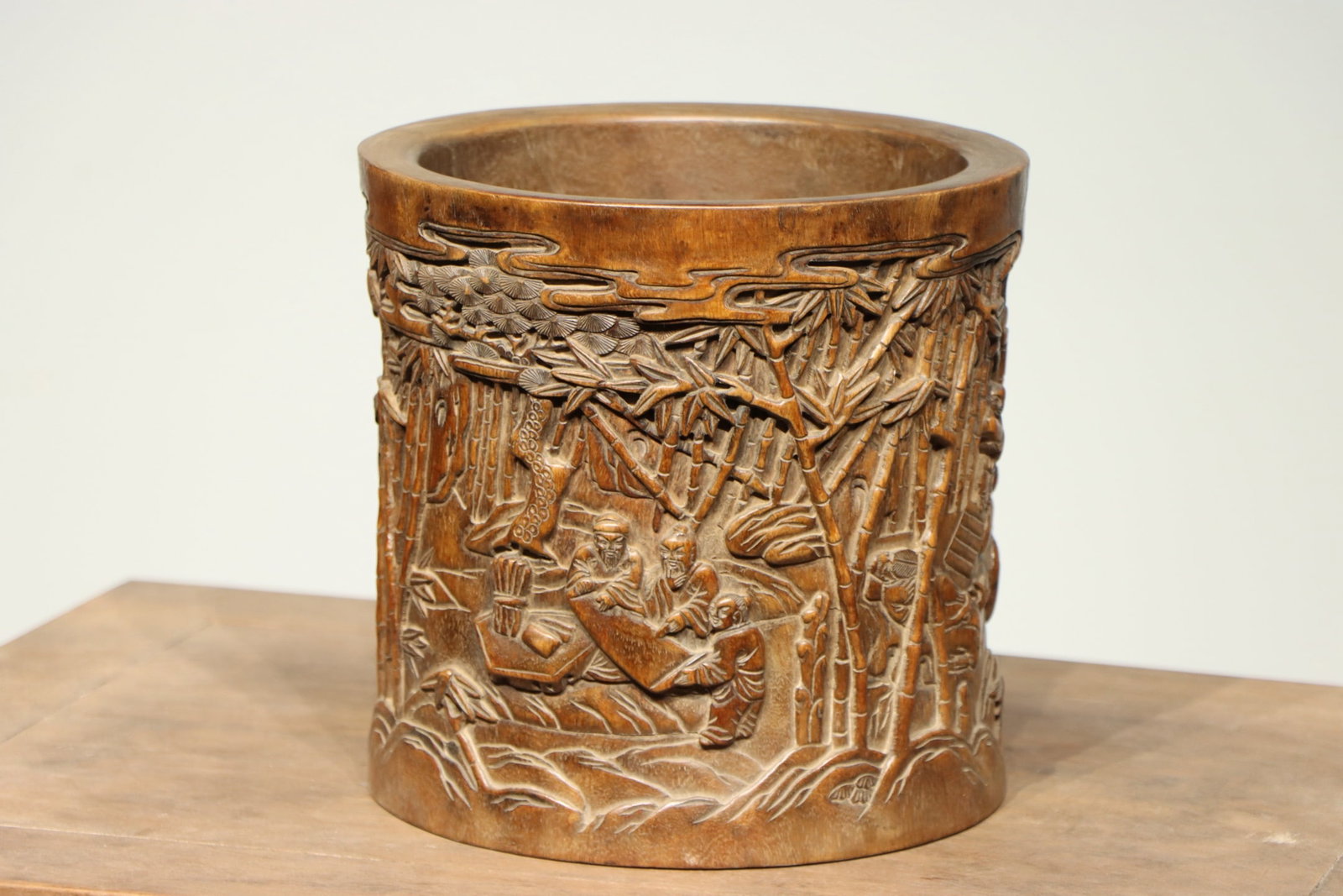 A Chinese Carved Hardwood Brush Pot (1 of 9)