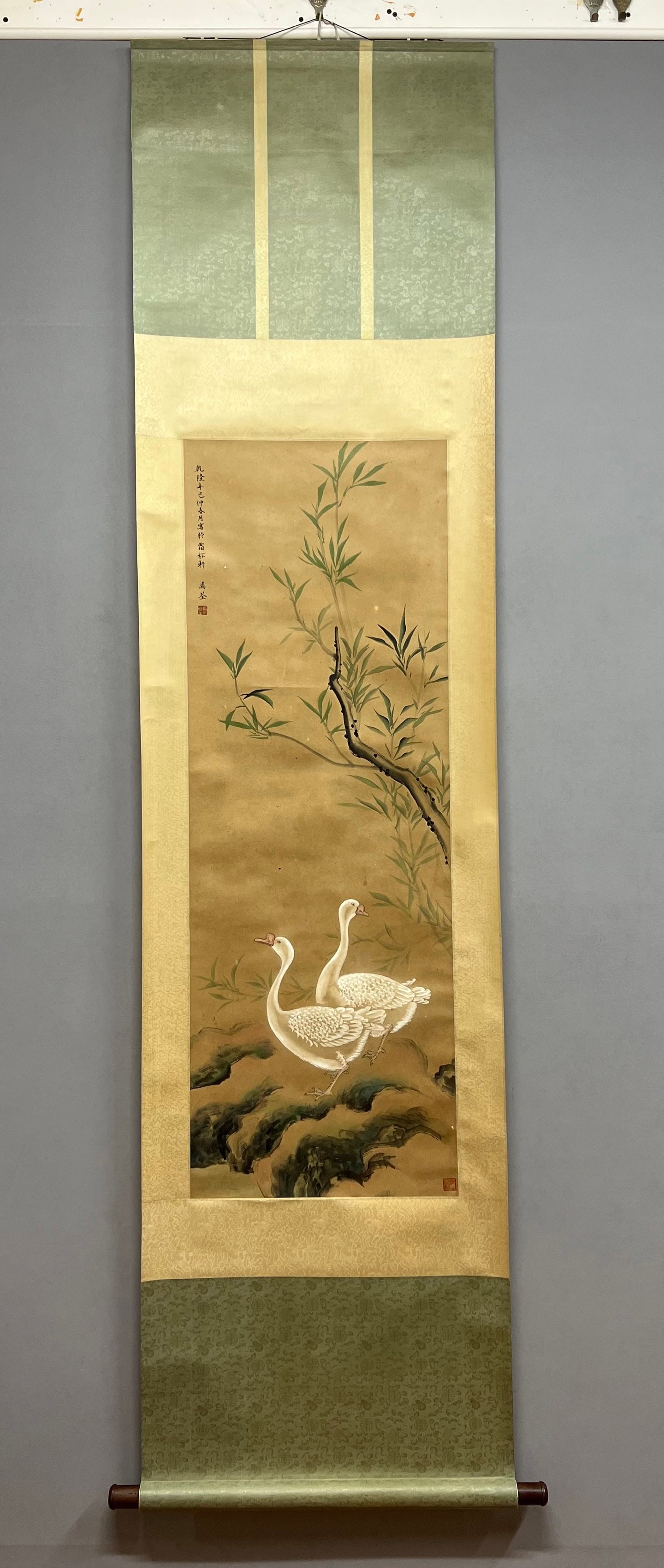 A Chinese Scroll Painting: A Chinese Scroll Painting. Wd. 45cm, Ht. 125cm