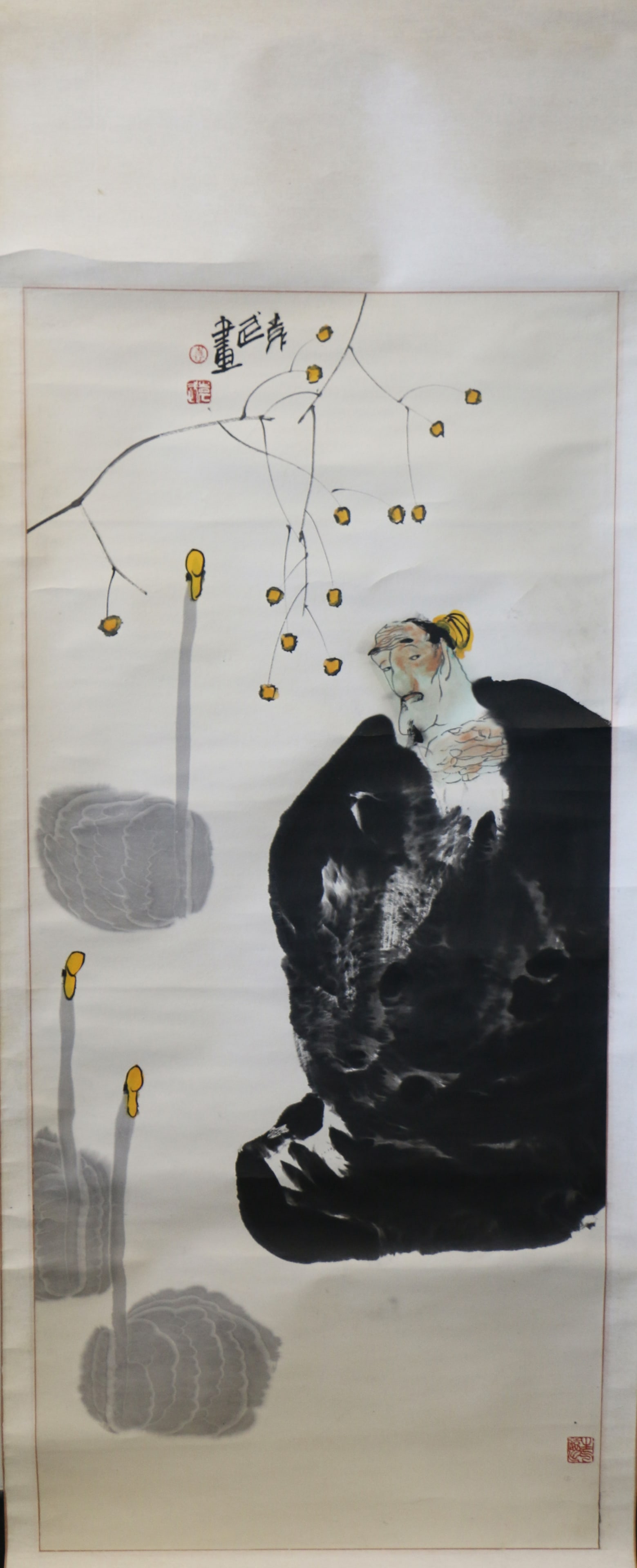 A Chinese Scroll Painting of Man with Swans (1 of 8)