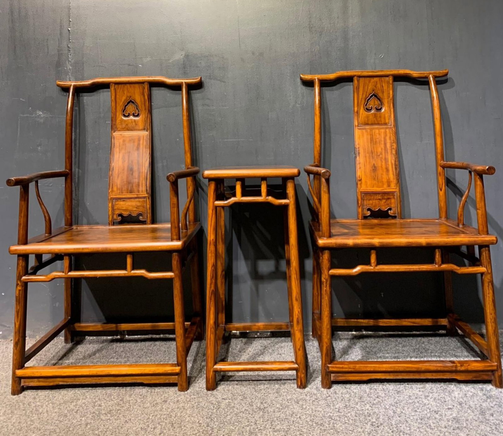 A Set of Chinese Carved Hardwood Chairs with Side Table (1 of 9)