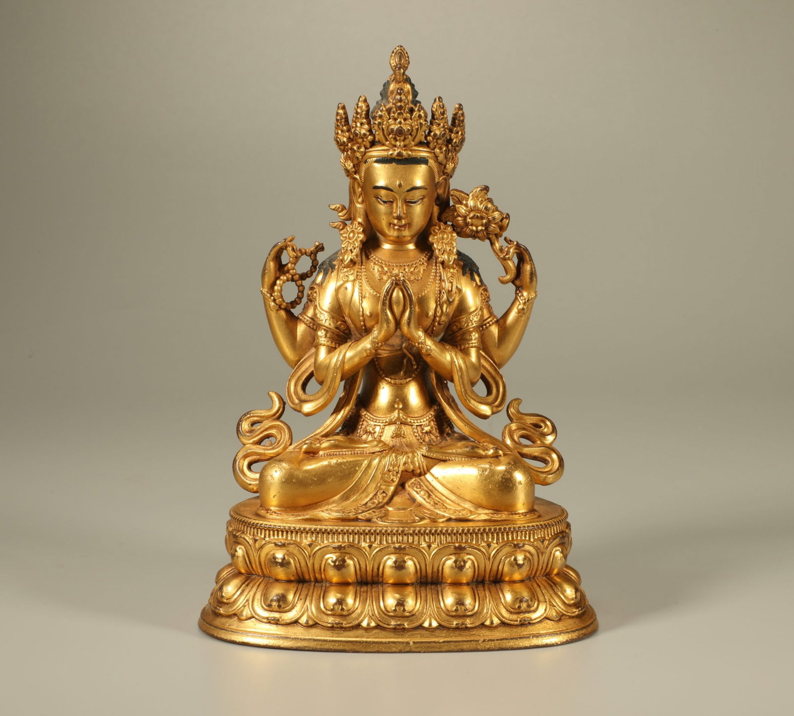 A Chinese Gilt Bronze Figure of Buddha: A Chinese Gilt Bronze Figure of Buddha. Ht. 15.5cm, Wd. 10.5cm, Lg. 8cm