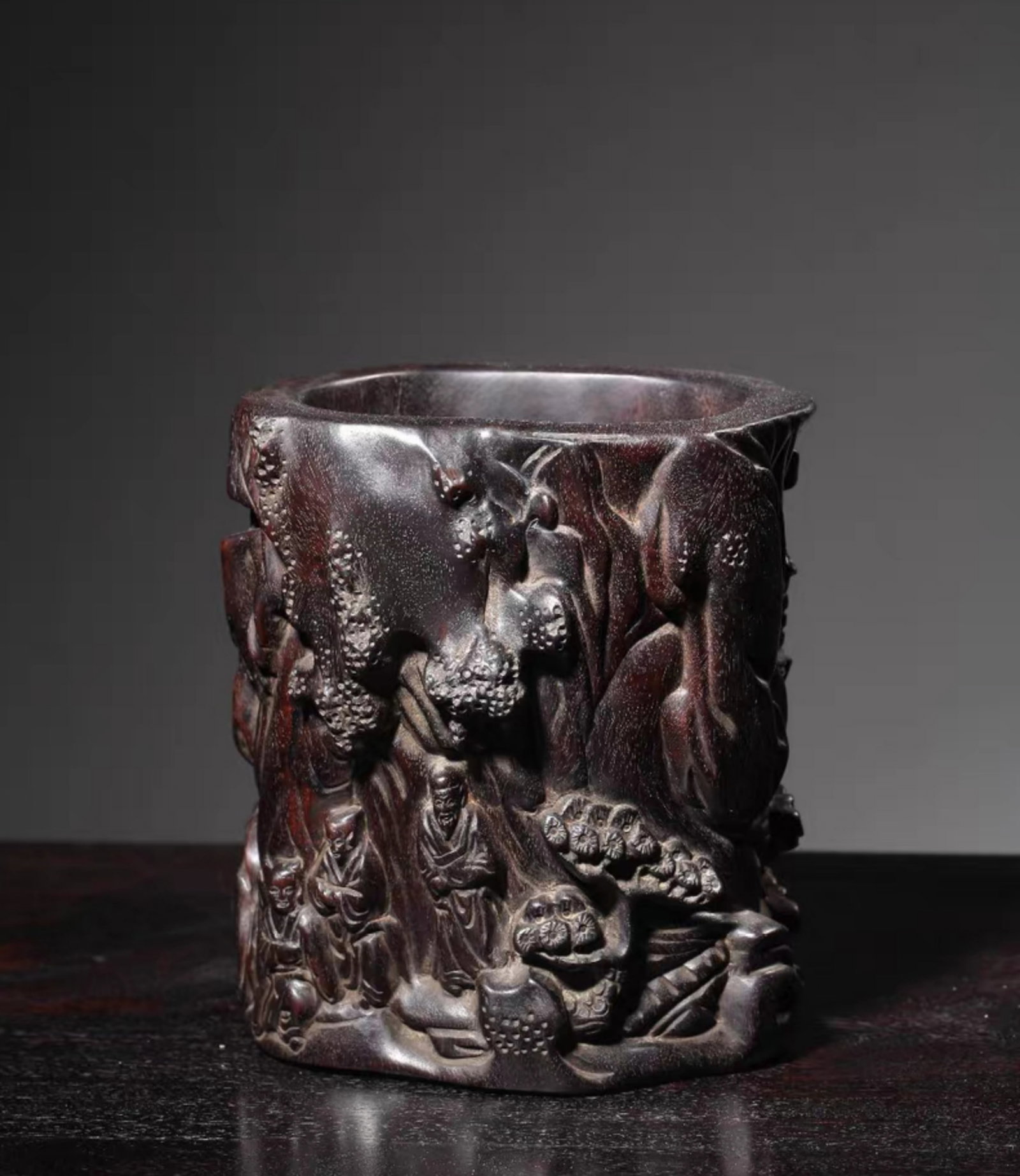 A Chinese Carved Hardwood Brush Pot (1 of 9)