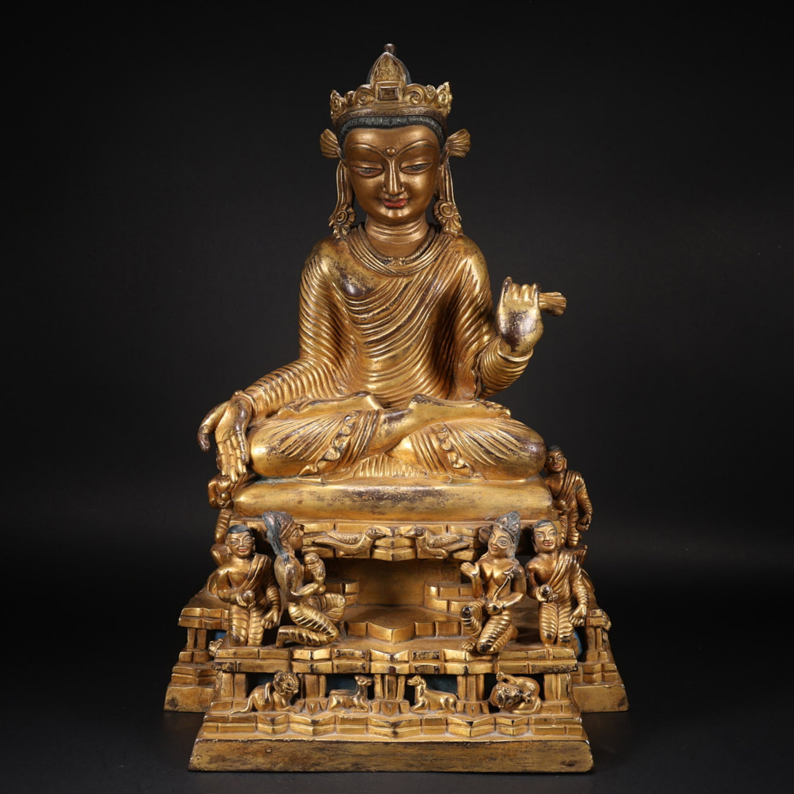 A Chinese Gilt Bronze Figure of Buddha: A Chinese Gilt Bronze Figure of Buddha. Lg. 23.3cm, Wd. 14.4cm, Ht. 32.5cm, Wt. 8157g