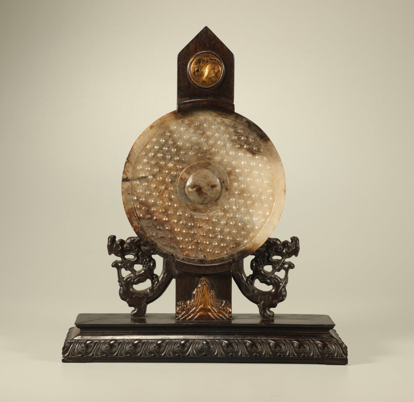 A Chinese Carved Hardwood Table Screen with Jade Ring Panel Inlaid (1 of 7)