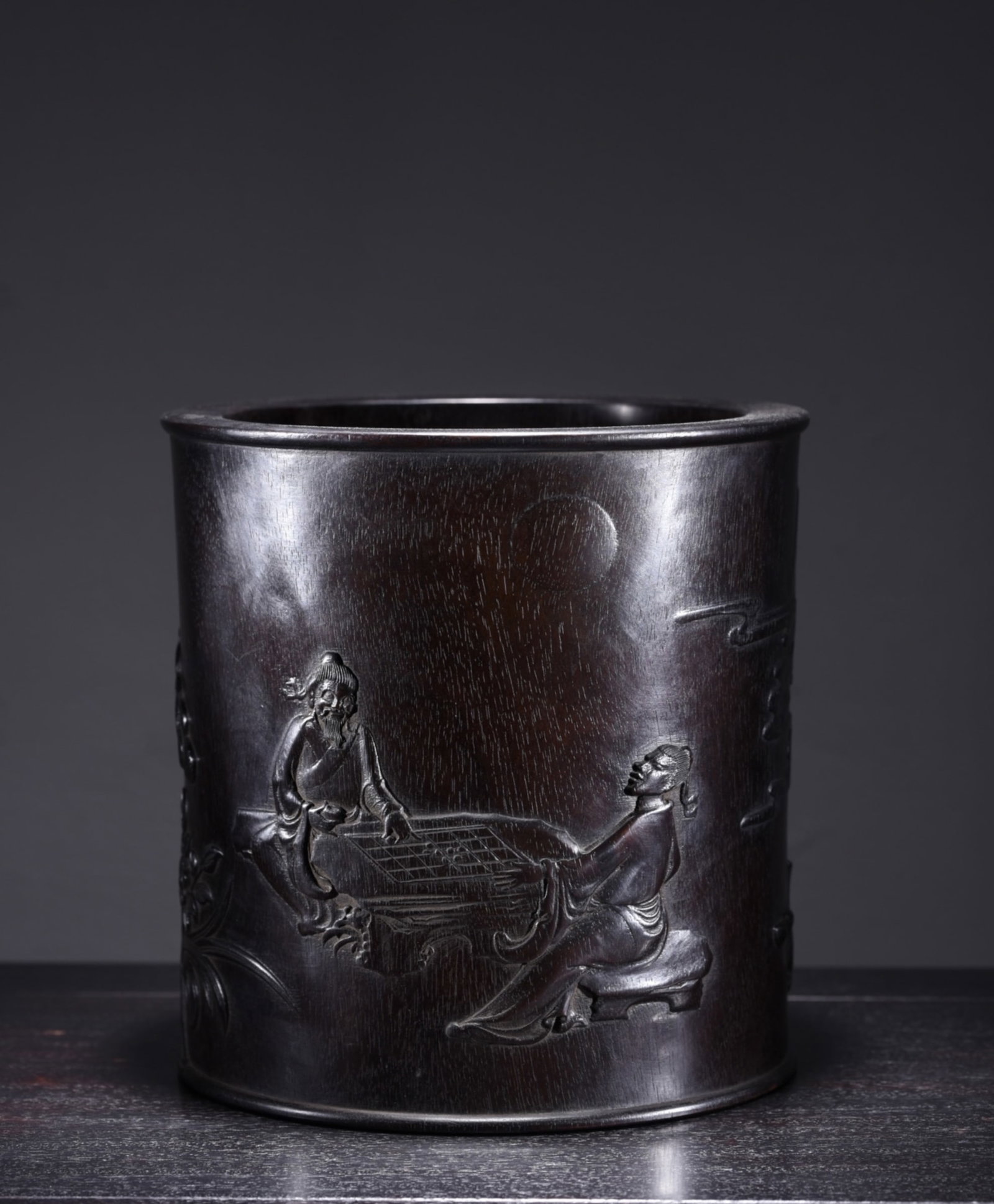 A Chinese Carved Hardwood Brush Pot (1 of 9)