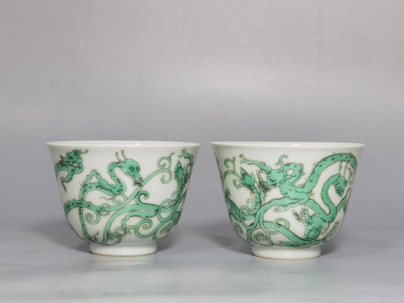 A Pair of Chinese Green Glazed Porcelain Dragon Cups (1 of 9)
