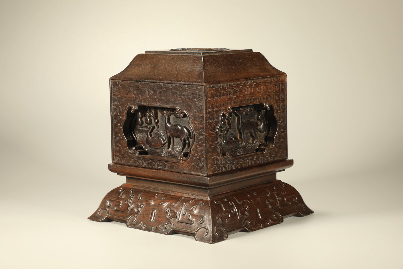 A Chinese Carved Hardwood Seal Case with Lid (1 of 7)