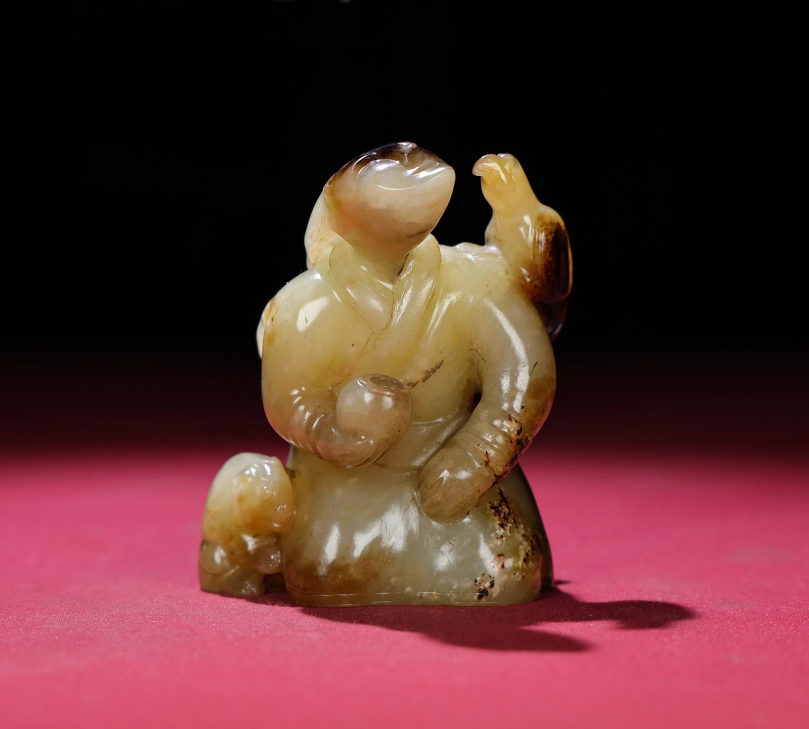 A Chinese Carved Jade Figure of Bird Trainer with Bird (1 of 9)