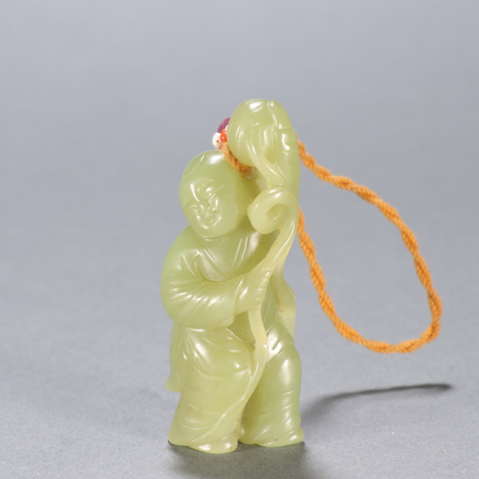 A Chinese Carved Jade Figure of Boy: A Chinese Carved Jade Figure of Boy. Ht. 7.1cm, Wd. 2.7cm, Wt. 51.7g