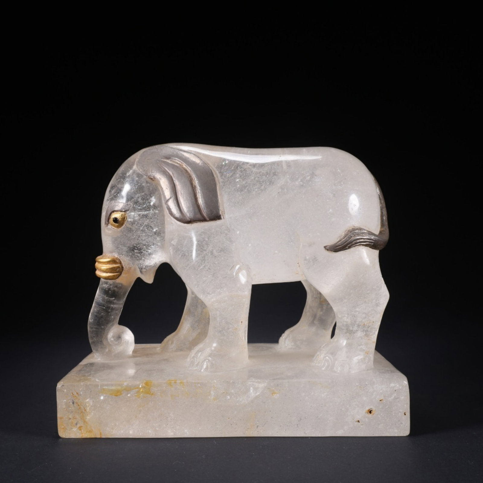 A Chinese Carved Rock Crystal Elephant Statuette with Gold and Silver Inlaid (1 of 9)