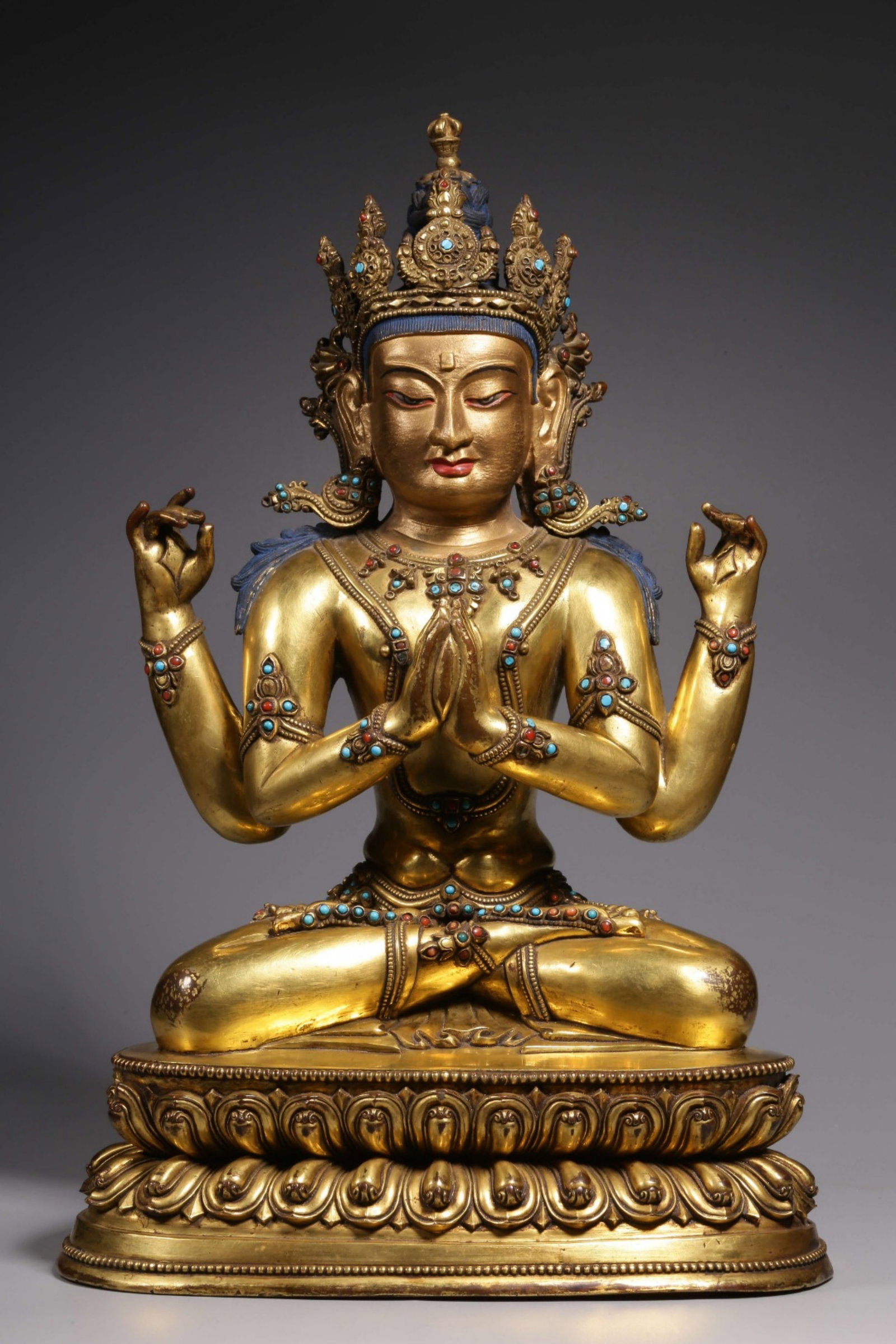 A Chinese Gilt Bronze Figure of Buddha: A Chinese Gilt Bronze Figure of Buddha. Ht. 33.5cm, Lg. 21.7cm, Wd. 14.5cm, Wt. 5304g