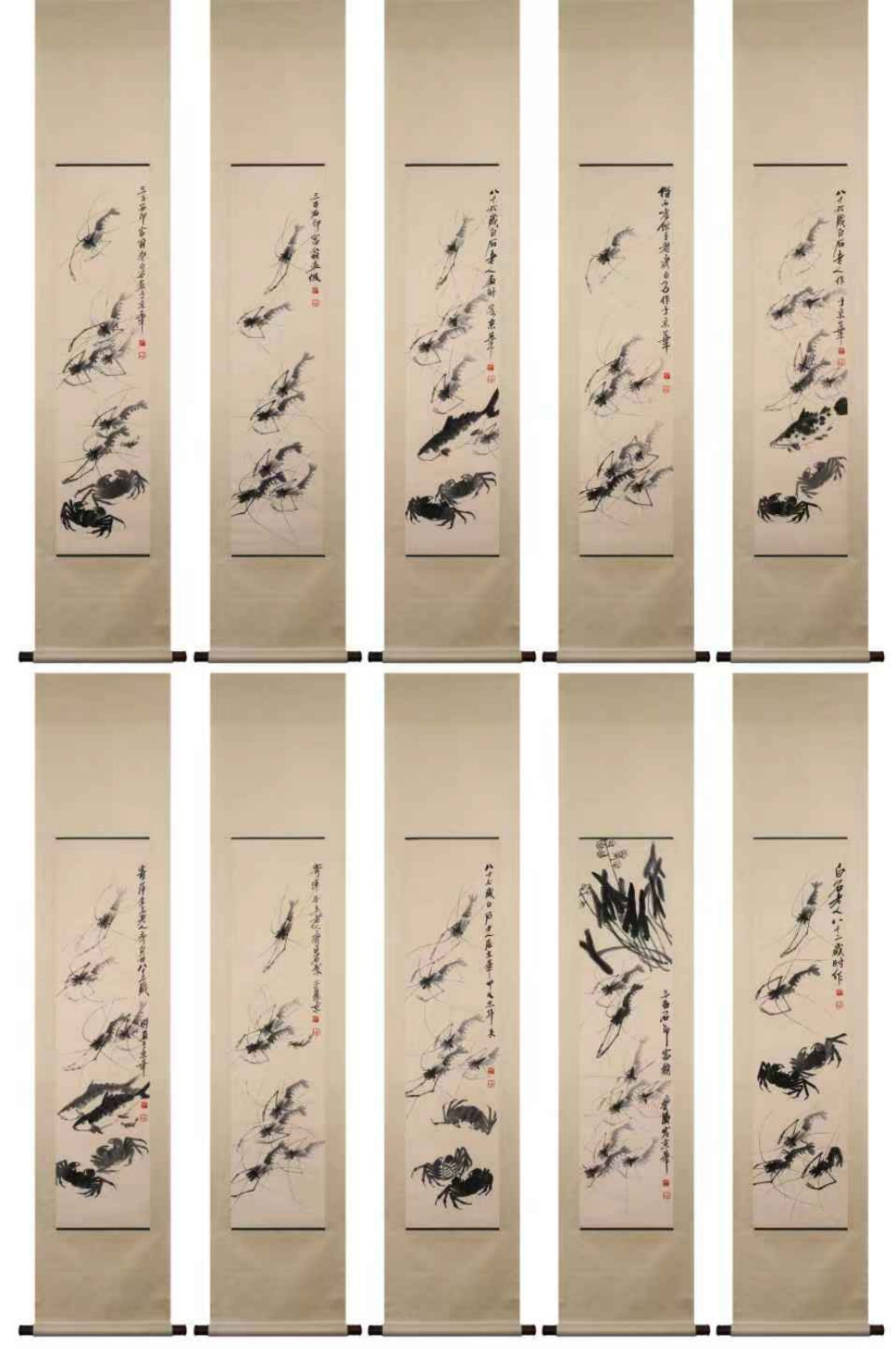 A Set of Ten Chinese Scroll Painting: A Set of Ten Chinese Scroll Painting. Wd. 33cm, Ht. 132cm, 10 Pcs