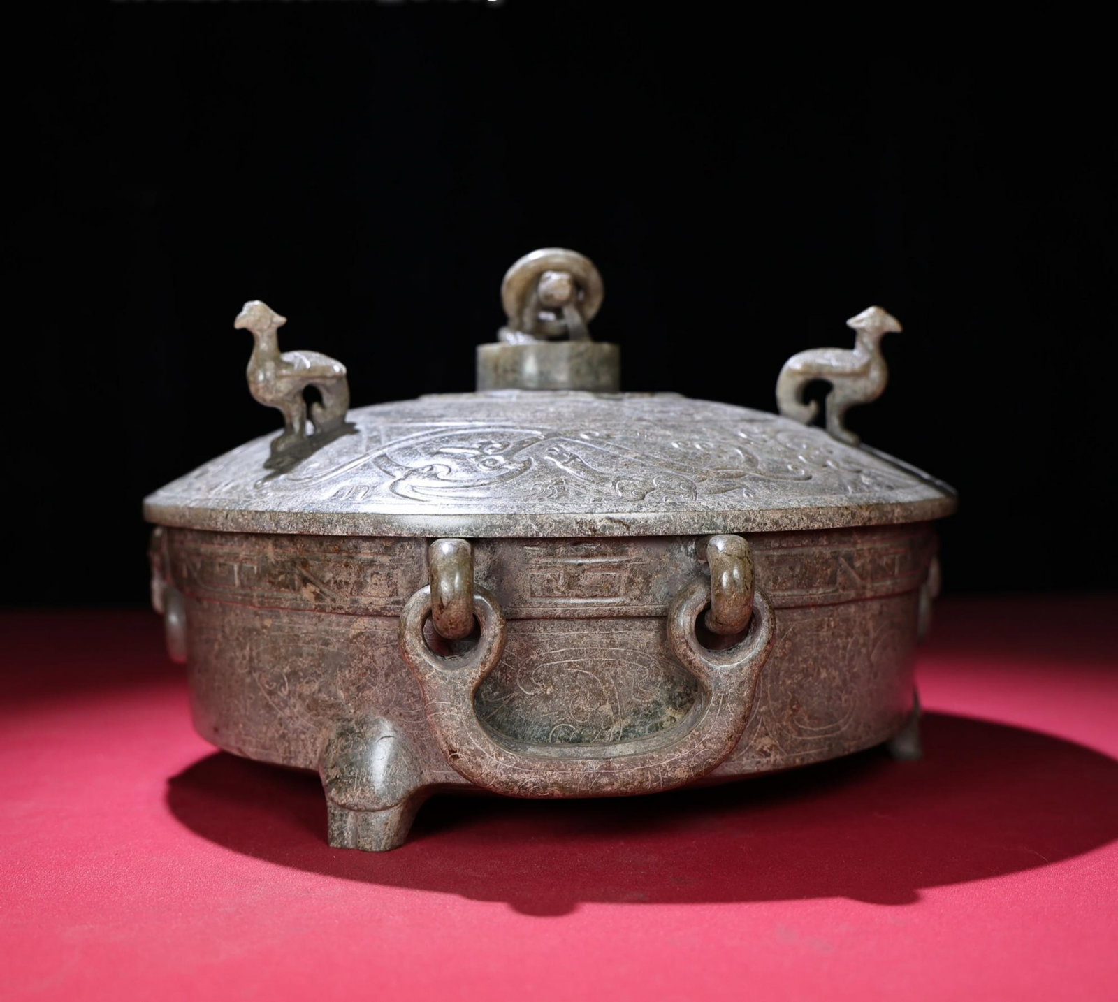 A Chinese Carved Jade Dragon and Phoenix Wine Warmer with Lid (1 of 9)