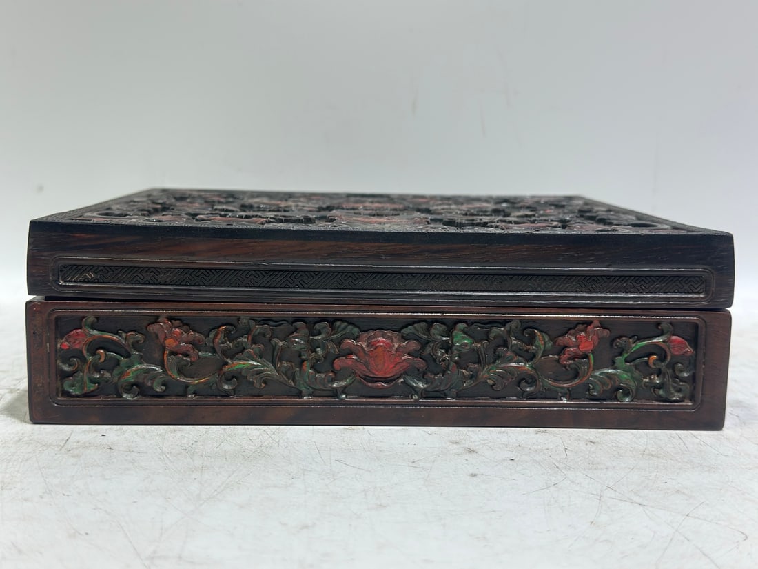 A Chinese Carved Hardwood Square Ink Cake Case with Lid (1 of 11)