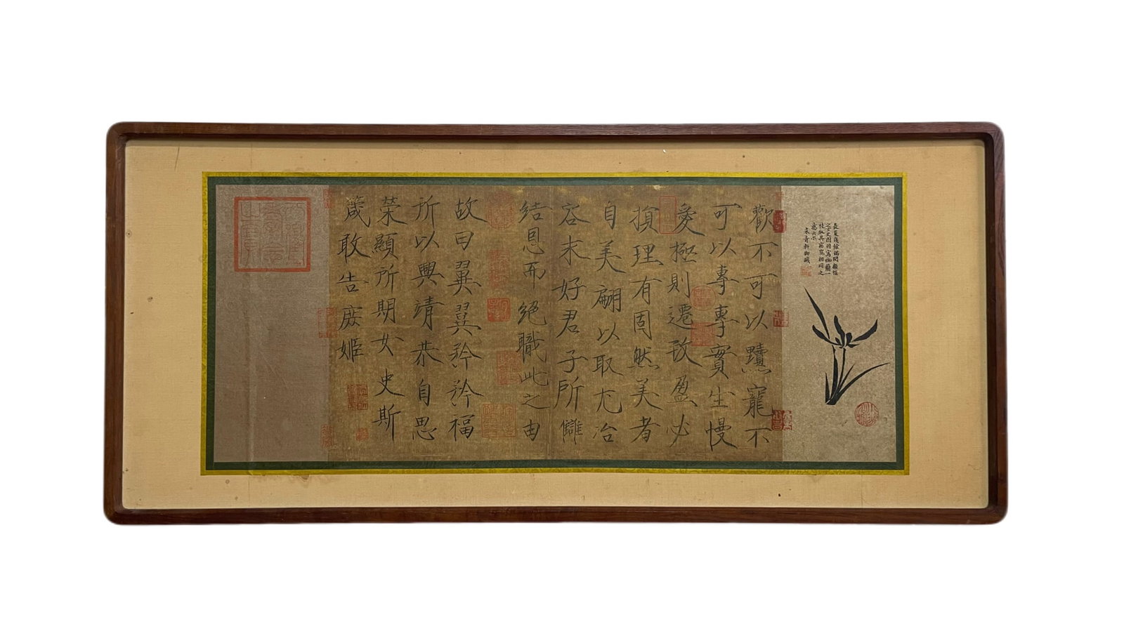 A Chinese Framed Painting and Calligraphy: A Chinese Framed Painting and Calligraphy. Ht. 71cm, Wd. 29cm