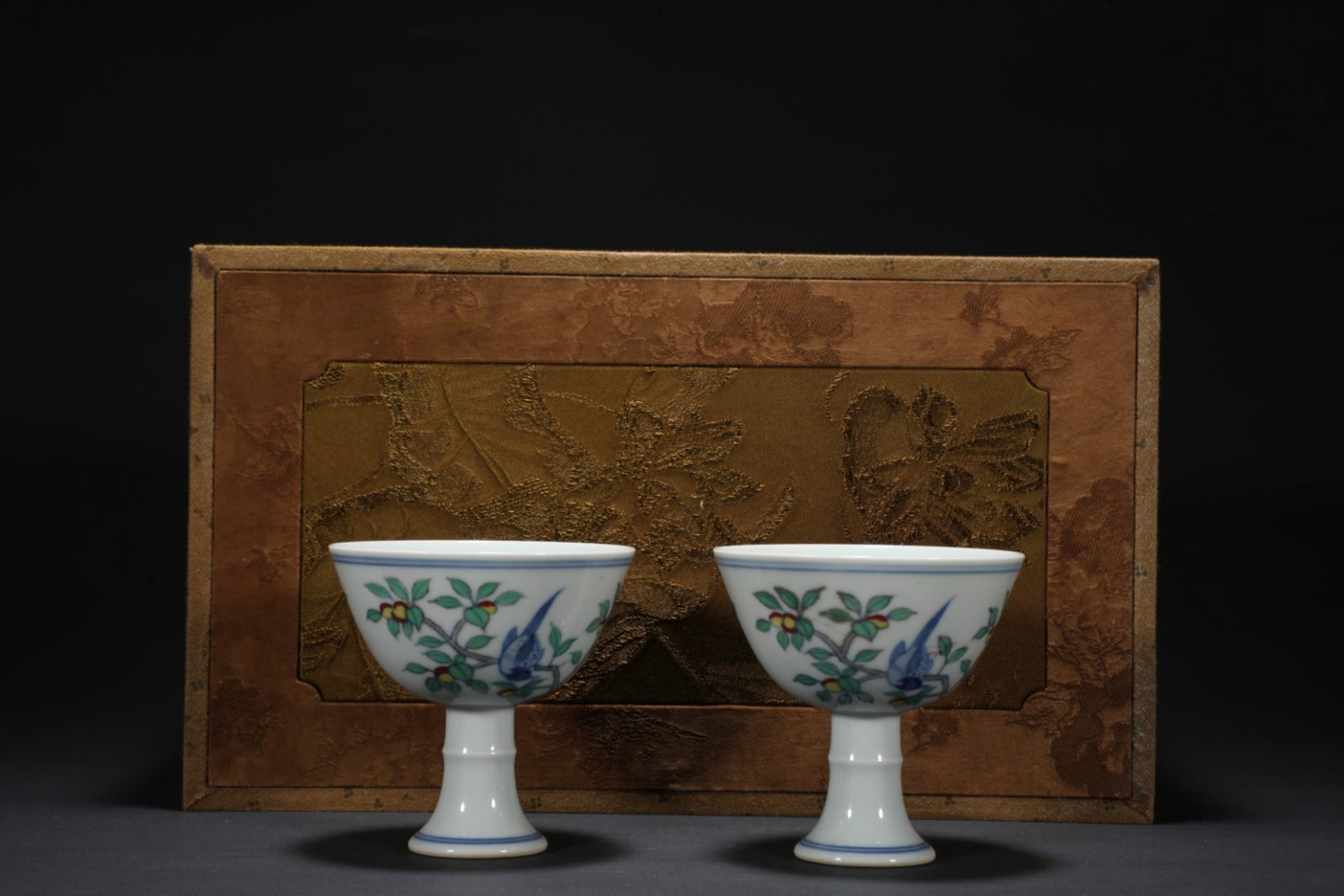 A Pair of Chinese Dou-Cai Glazed Porcelain Stem-Cups (1 of 9)