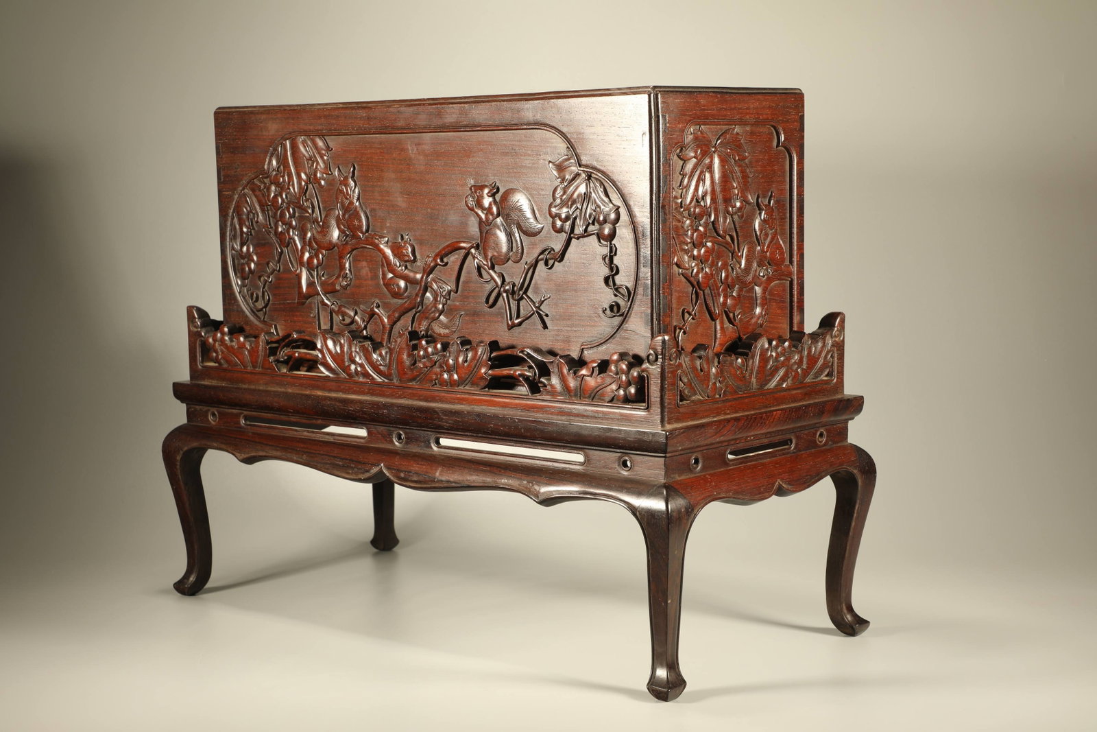 A Chinese Carved Hardwood Box with Lid and Stand (1 of 7)