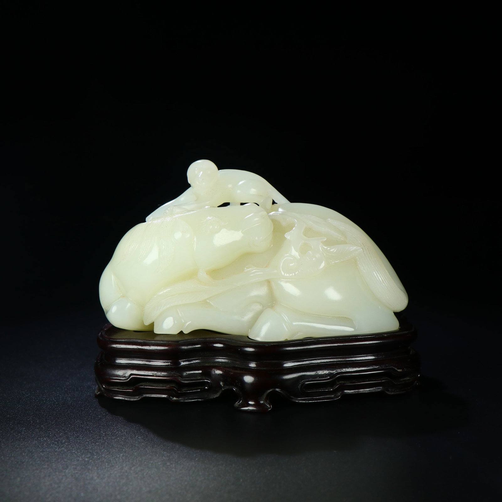A Chinese Carved Jade Horse and Monkey Statuette: A Chinese Carved Jade Horse and Monkey Statuette. Ht. 10.7cm, Wd. 5.8cm, Th. 6cm, Wt. 432g