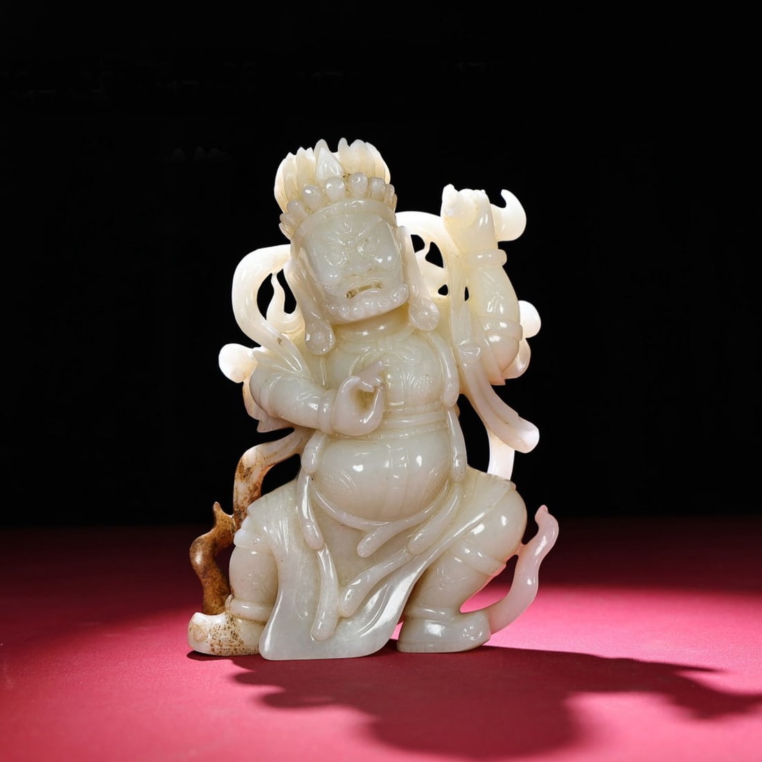 A Chinese Carved Jade Figure of Buddha: A Chinese Carved Jade Figure of Buddha. Ht. 17.6cm, Wd. 12.6cm, Th. 6.2cm, Wt. 1179g