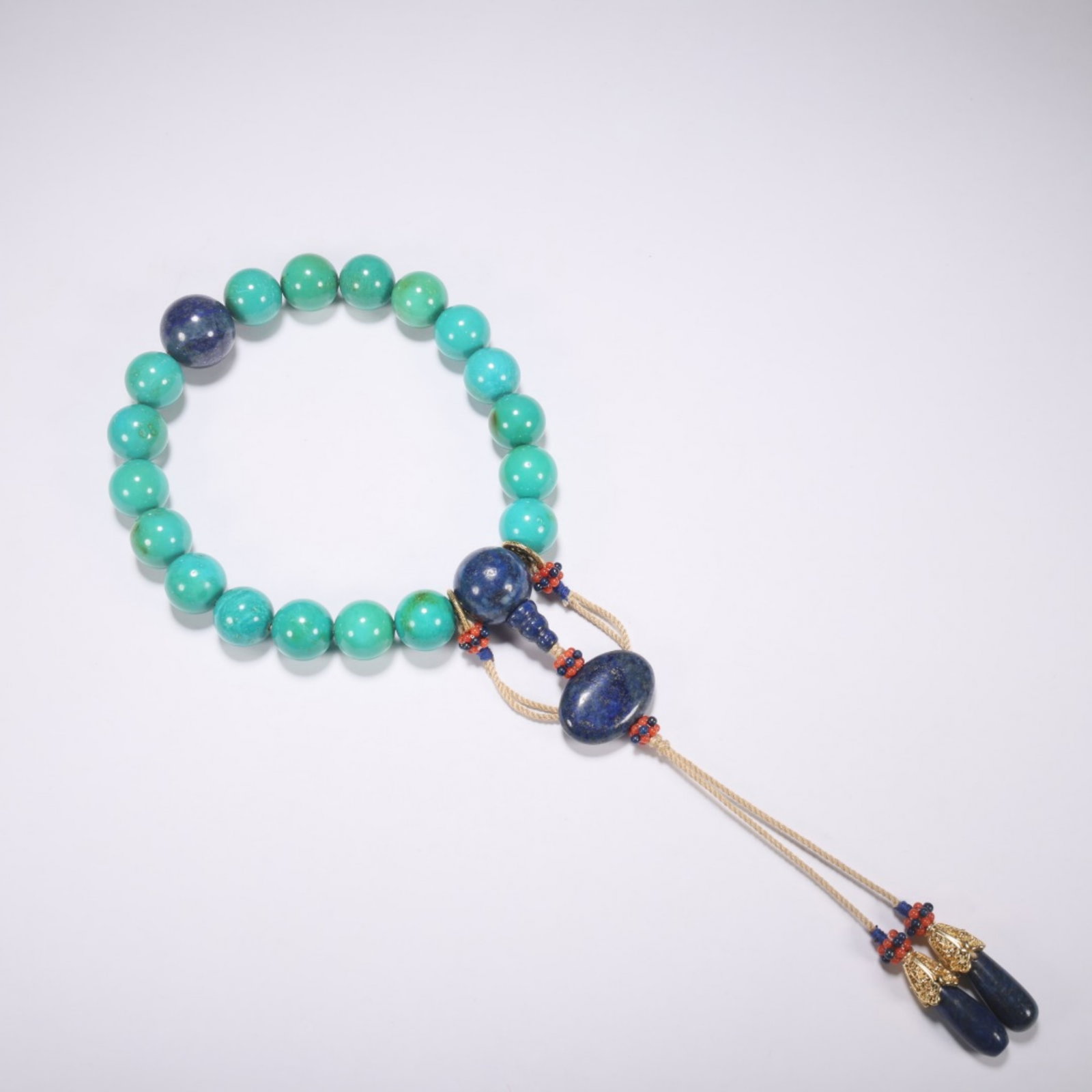A Chinese Carved Turquoise Prayers Beads (1 of 9)