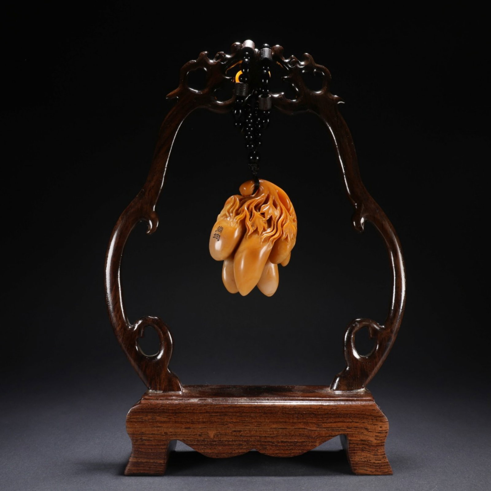 A Chinese Carved Stone Pendant with Hardwood Stand (1 of 9)