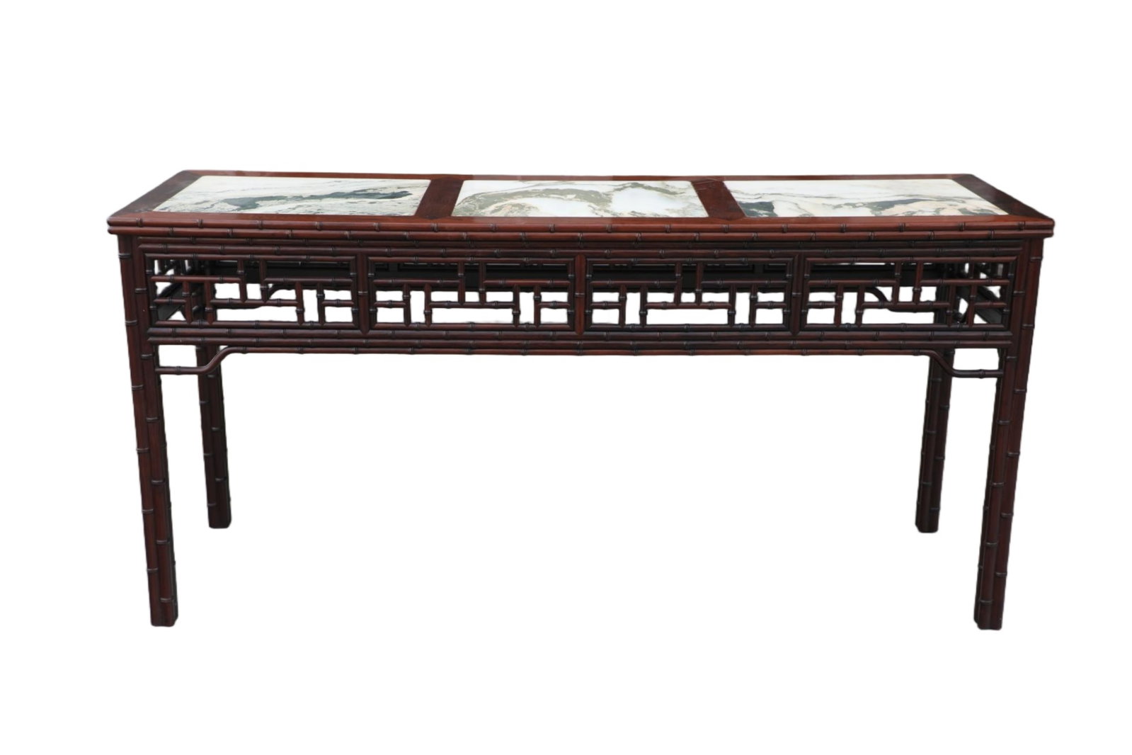 A Chinese Carved Hardwood Table with Marble Inlaid (1 of 8)