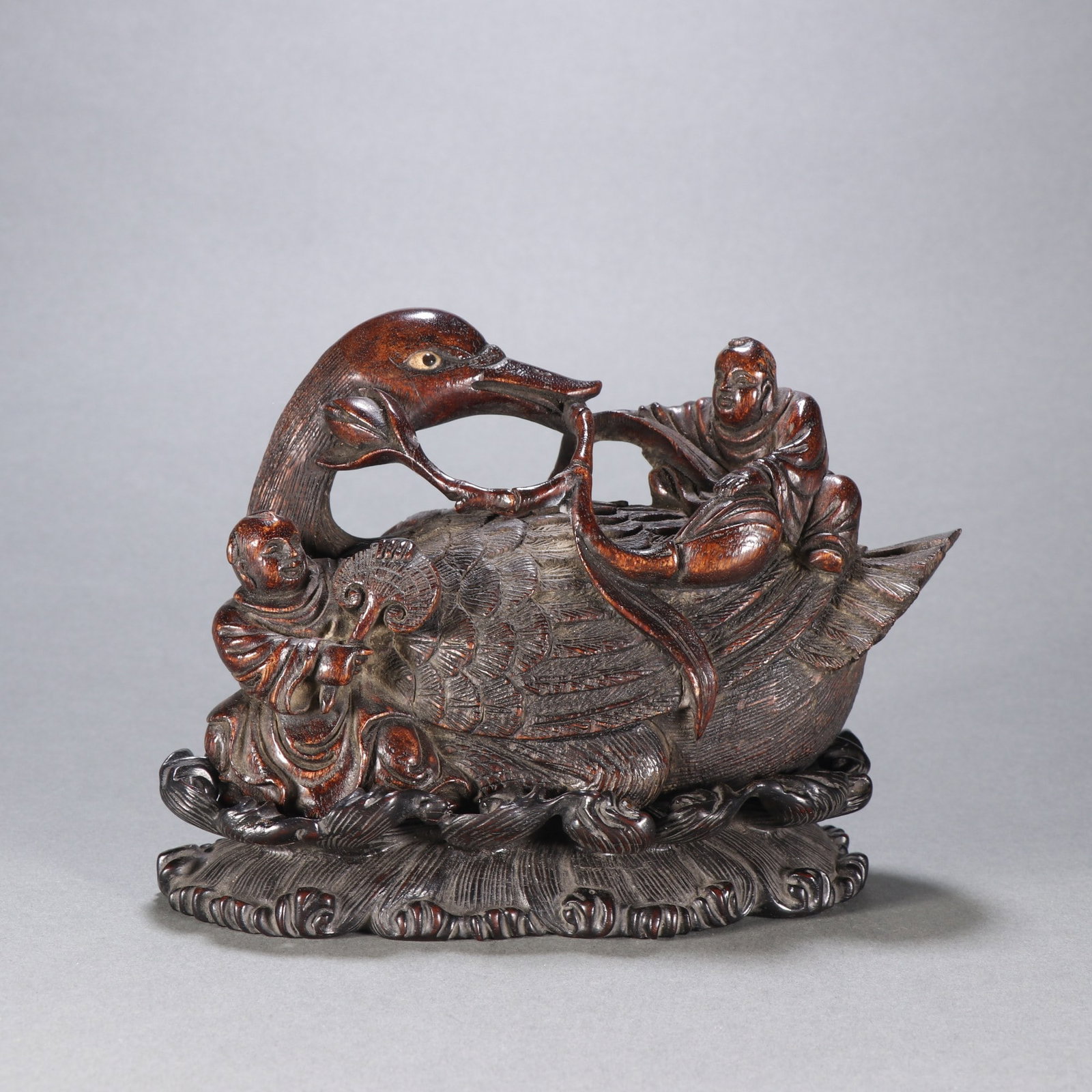 A Chinese Carved Hardwood Boy and Goose Decoration (1 of 9)