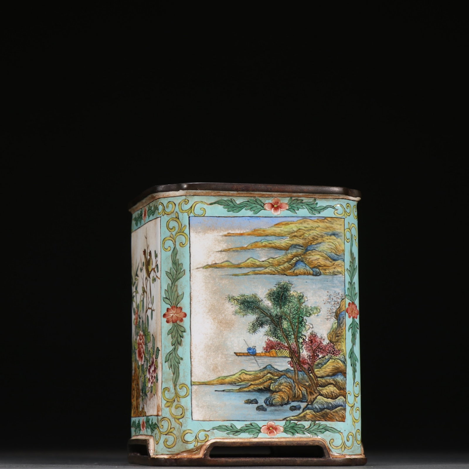 A Chinese Enamel Glazed Bronze Brush Pot (1 of 9)