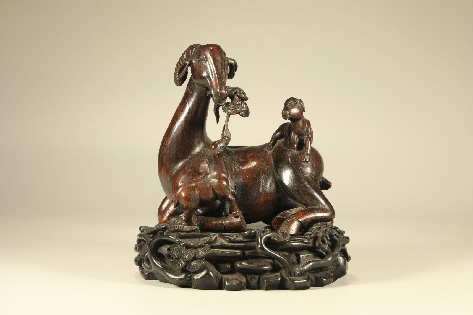 A Chinese Carved Agar-Wood Goats Statuette  (1 of 6)