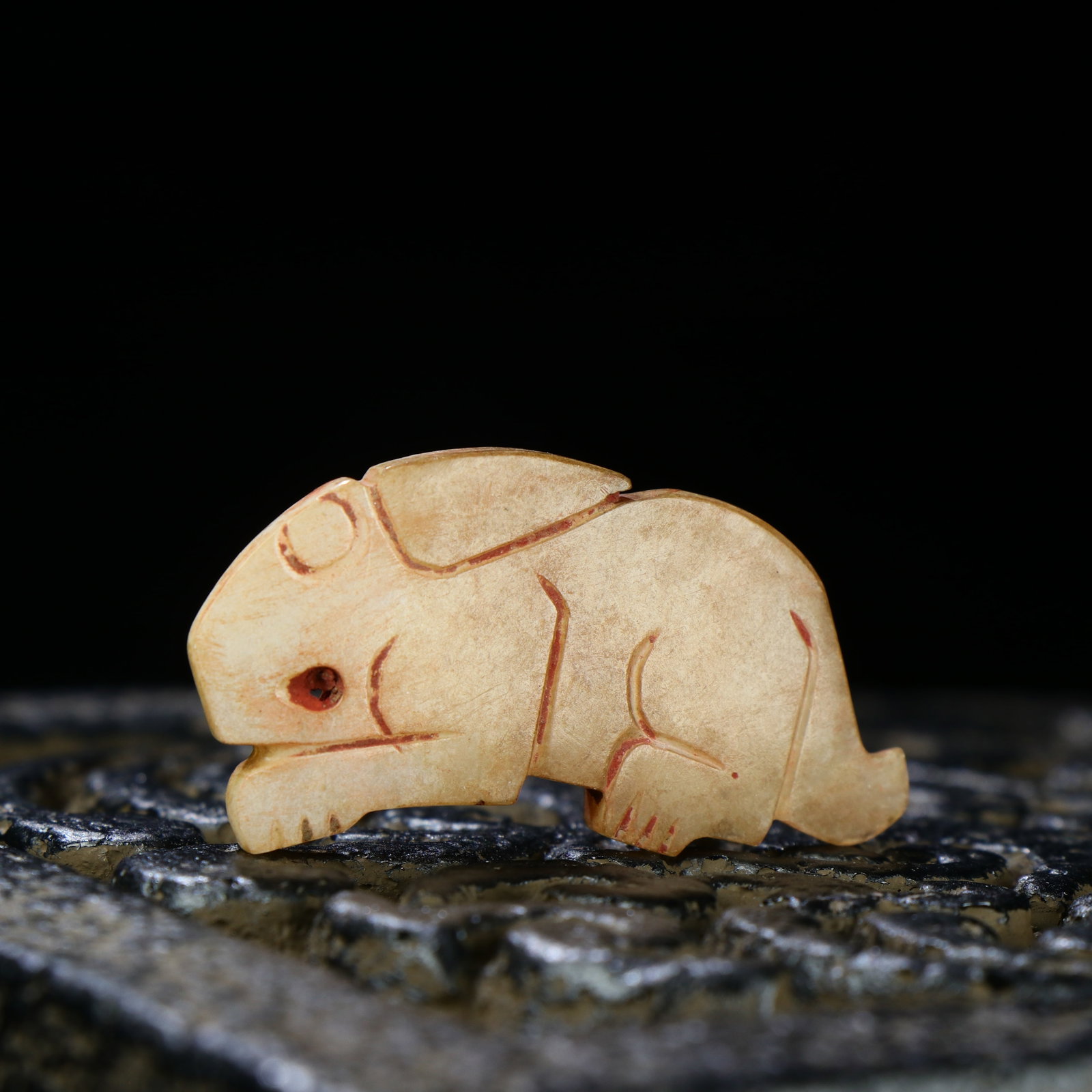 A Chinese Carved Jade Rabbit Pendant: A Chinese Carved Jade Rabbit Pendant. Lg. 4.2cm, Diam. 2.2cm, Wt. 6g