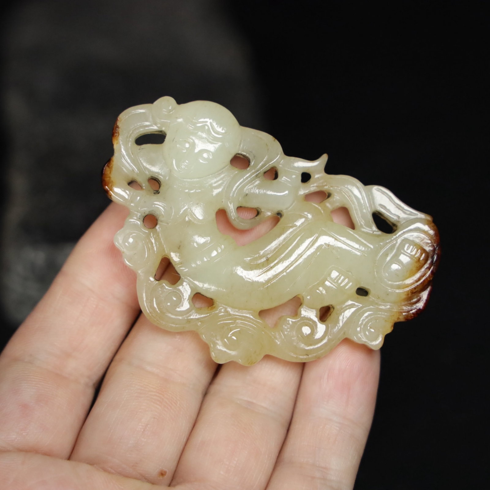 A Chinese Carved Jade Pendant: A Chinese Carved Jade Pendant. Lg. 7.2cm, Wd. 4.7cm, Th. 1cm, Wt. 44.2g