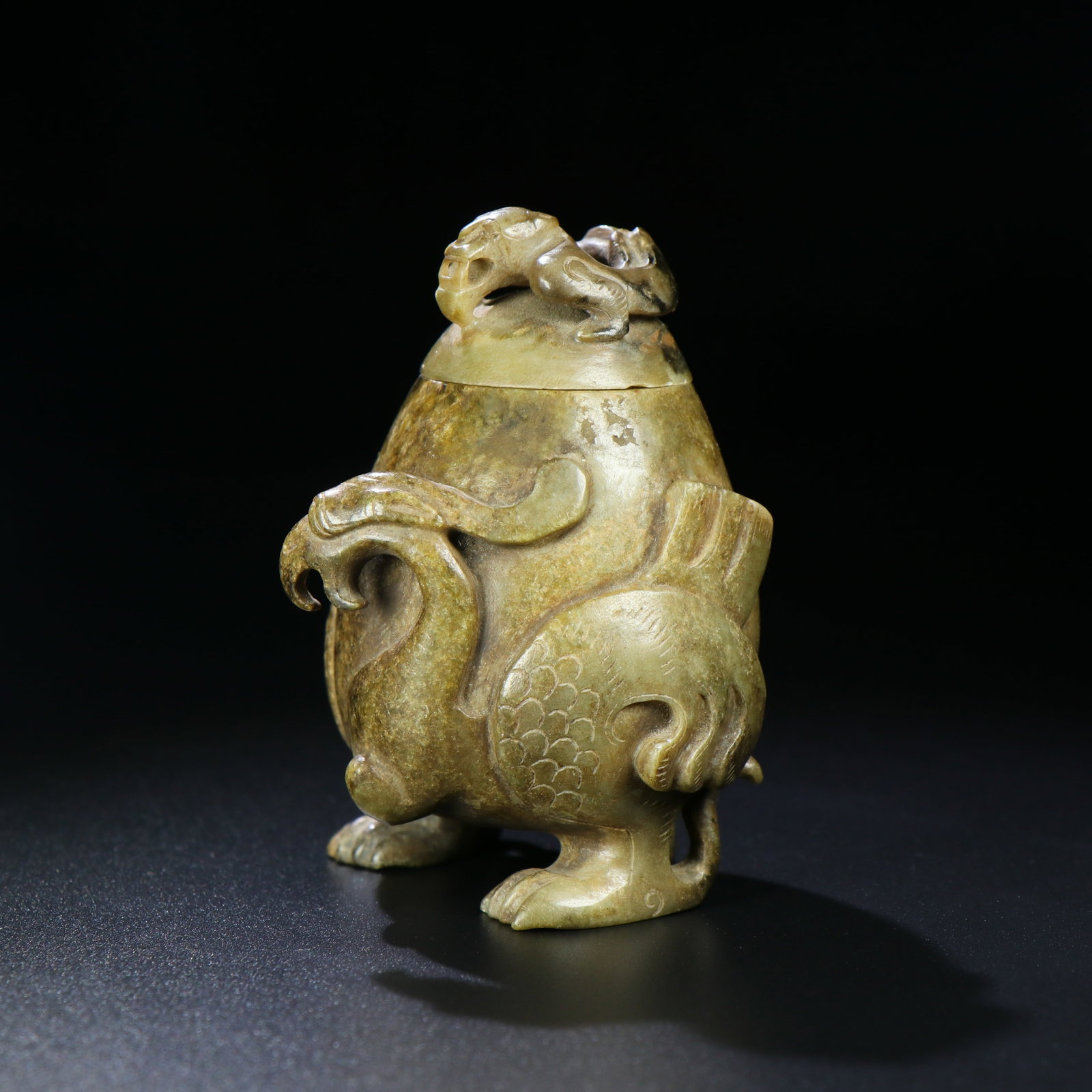 A Chinese Carved Jade Phoenix Jar with Lid (1 of 9)