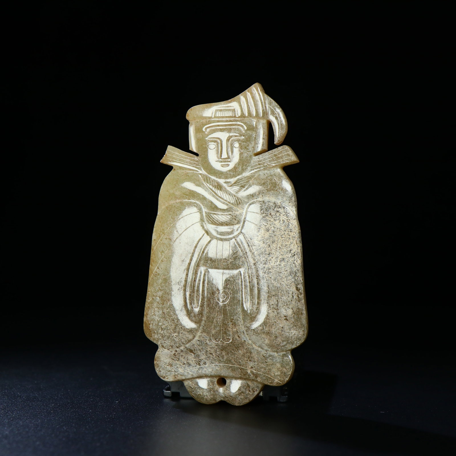 A Chinese Carved Jade Figure of Officer Pendant: A Chinese Carved Jade Figure of Officer Pendant. Ht. 9cm, Wd. 4.7cm, Wt. 73g