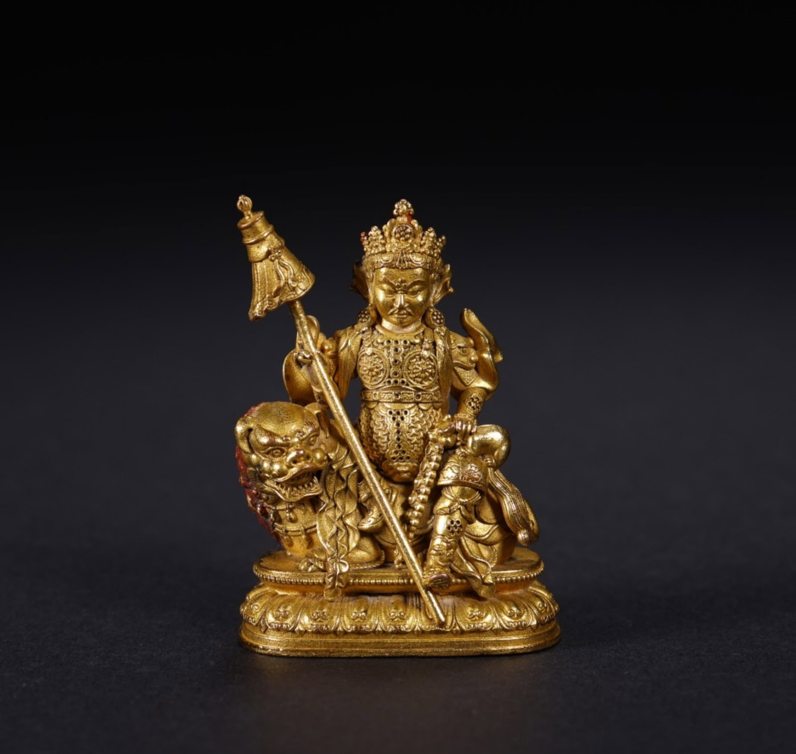 A Chinese Gilt Bronze Figure of Buddha: A Chinese Gilt Bronze Figure of Buddha. Lg. 2.6cm, Wd. 1.4cm, Ht. 3.7cm, Wt. 17g
