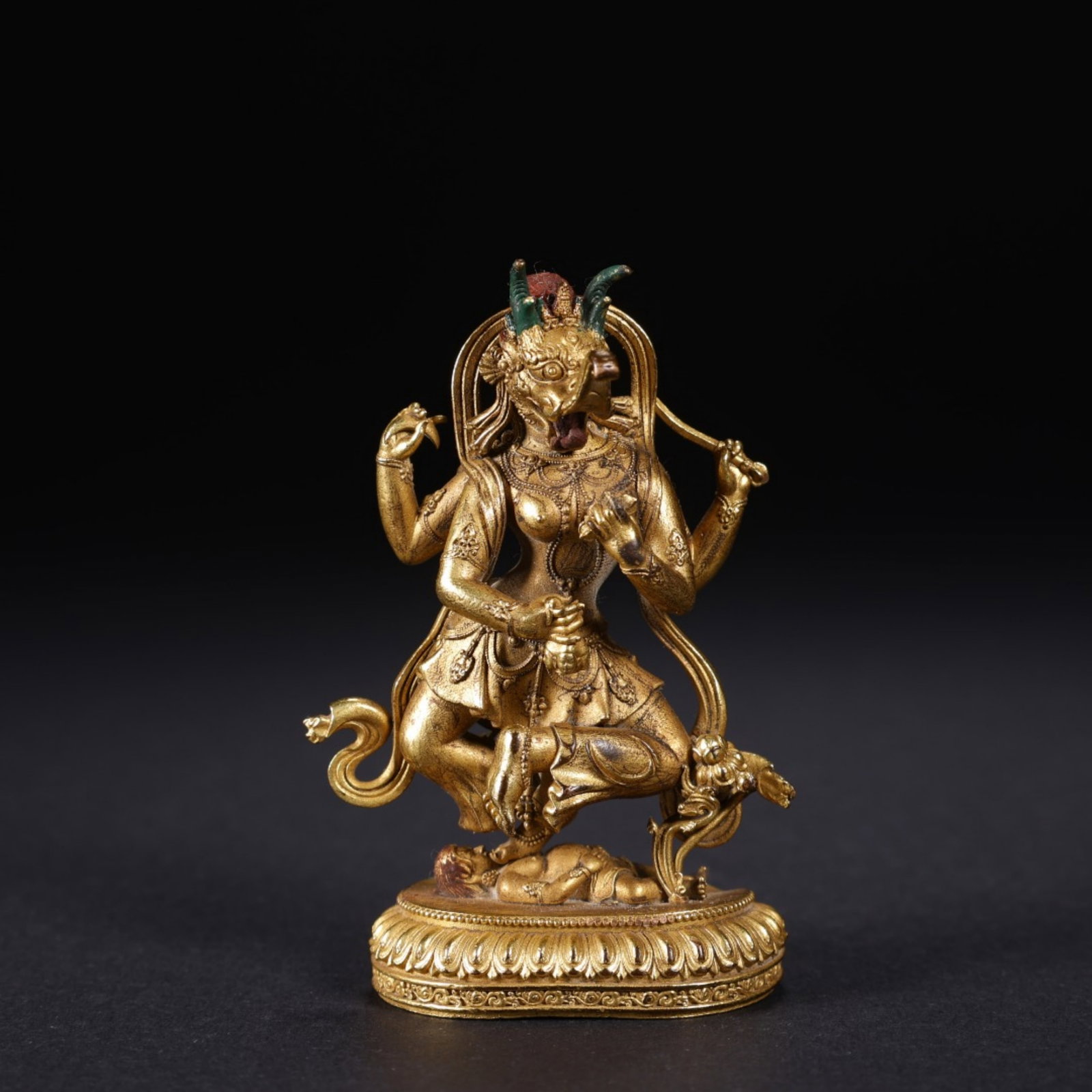 A Chinese Gilt Bronze Figure of Buddha: A Chinese Gilt Bronze Figure of Buddha. Lg. 3.8cm, Wd. 2.2cm, Ht. 5.8cm, Wt. 51g