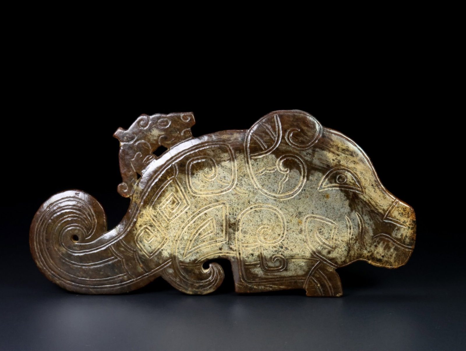 A Chinese Carved Jade Dragon Pendant: A Chinese Carved Jade Dragon Pendant. Wt. 609g, Lg. 24.5cm, Wd. 11.9cm, Th. 0.6cm