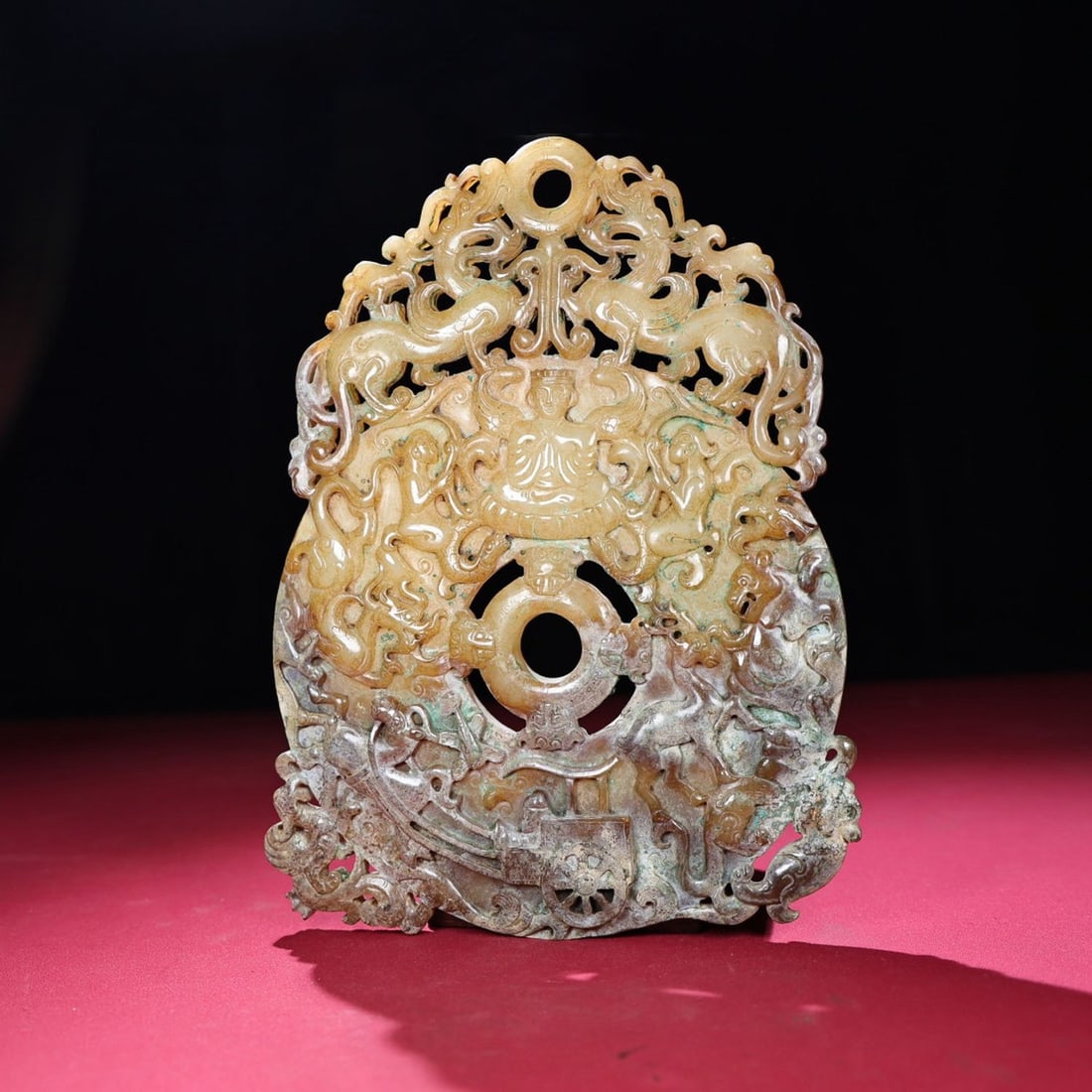 A Chinese Carved Jade Pendant: A Chinese Carved Jade Pendant. Lg. 21.1cm, Wd. 17cm, Th. 1.1cm, Wt. 665g