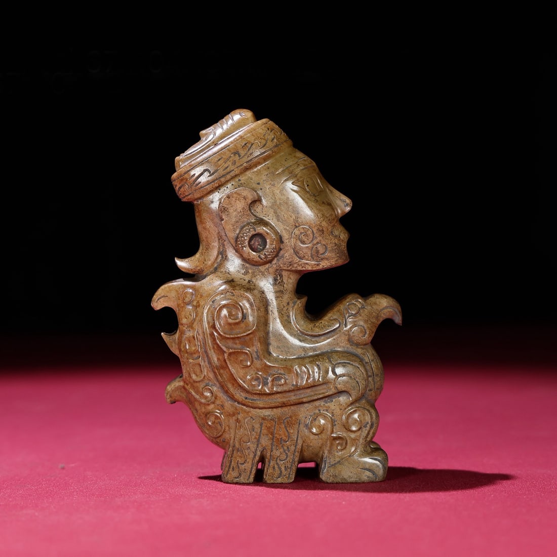 A Chinese Carved Jade Figure: A Chinese Carved Jade Figure. Lg. 6.7cm, Wd. 10.4cm, Th. 3.5cm, Wt. 287g