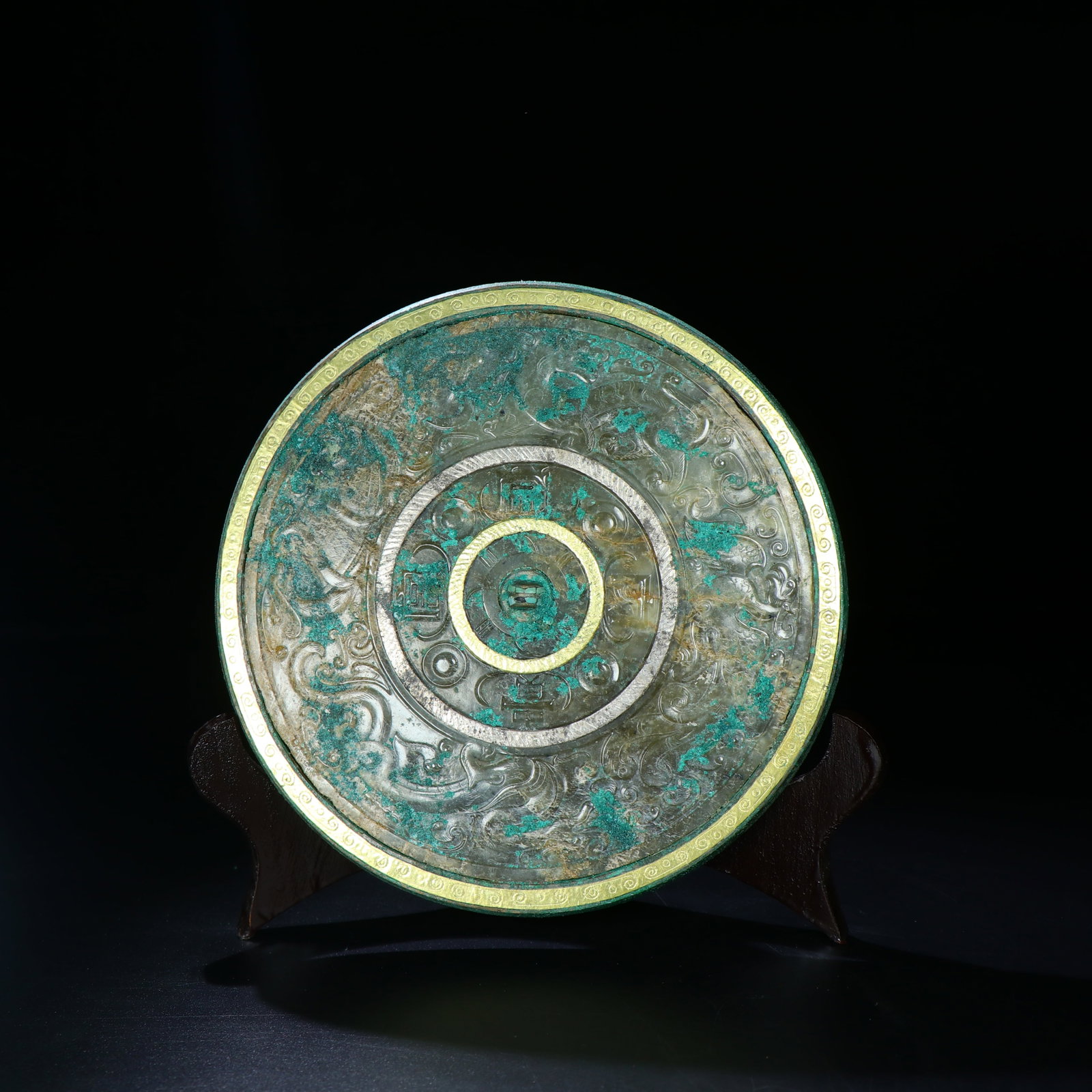 A Chinese Bronze Mirror with Carved Jade Inlaid (1 of 9)