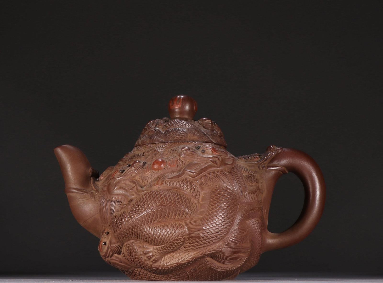 A Chinese Carved Yixing Clay Tea Pot (1 of 9)