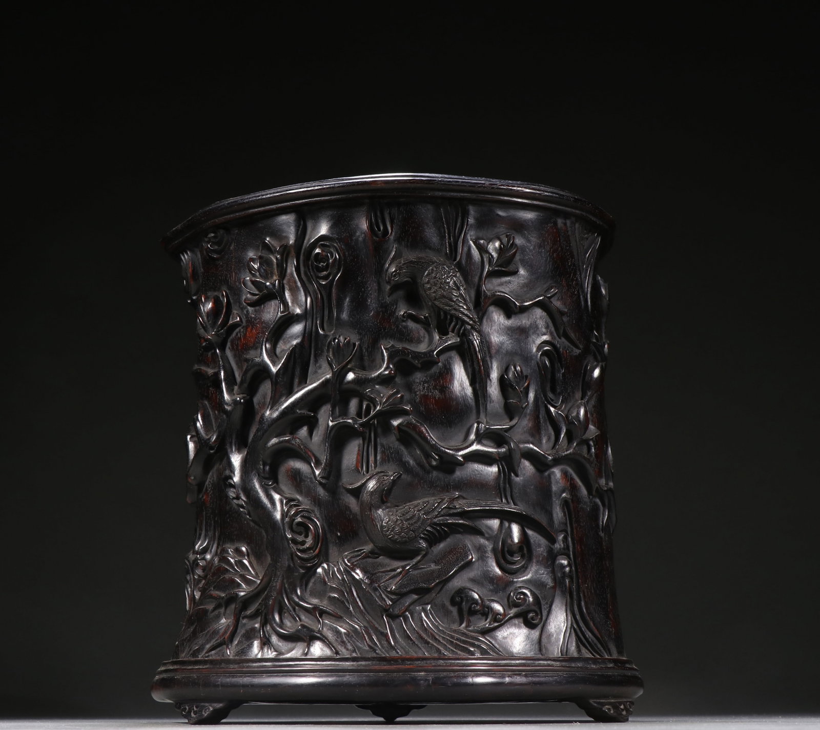A Chinese Carved Hardwood Brush Pot (1 of 9)