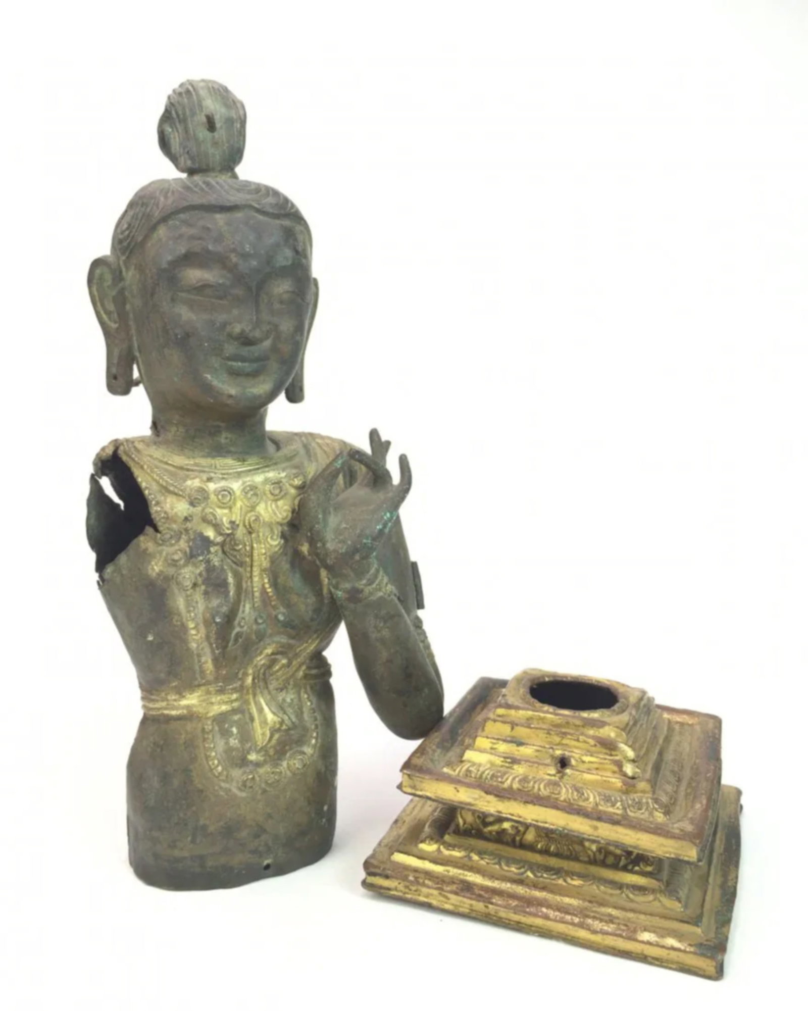 A Chinese Gilt Bronze Buddha and A Base (1 of 8)
