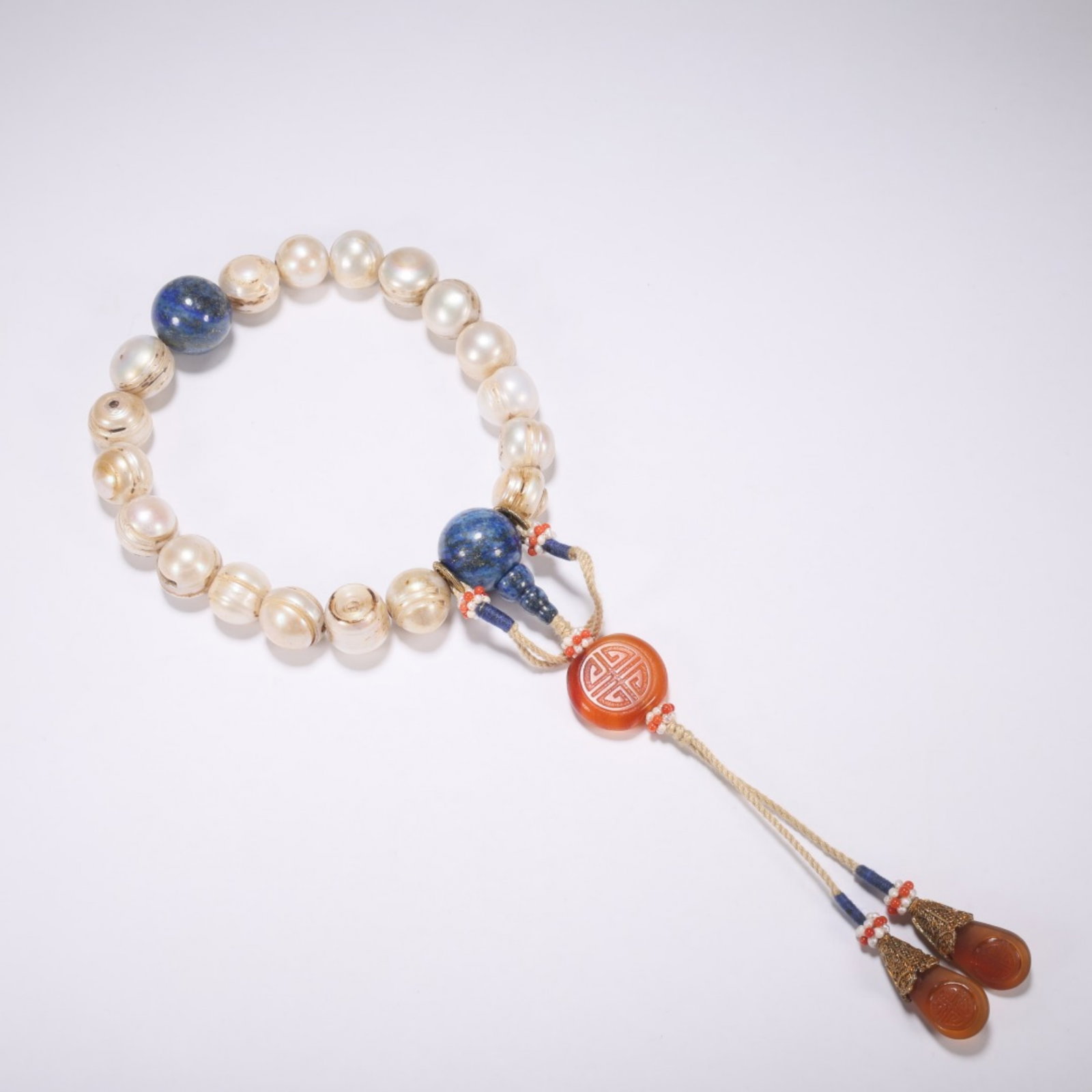 A Chinese Pearl Prayers Beads with Other Hard-Stone Inlaid (1 of 9)