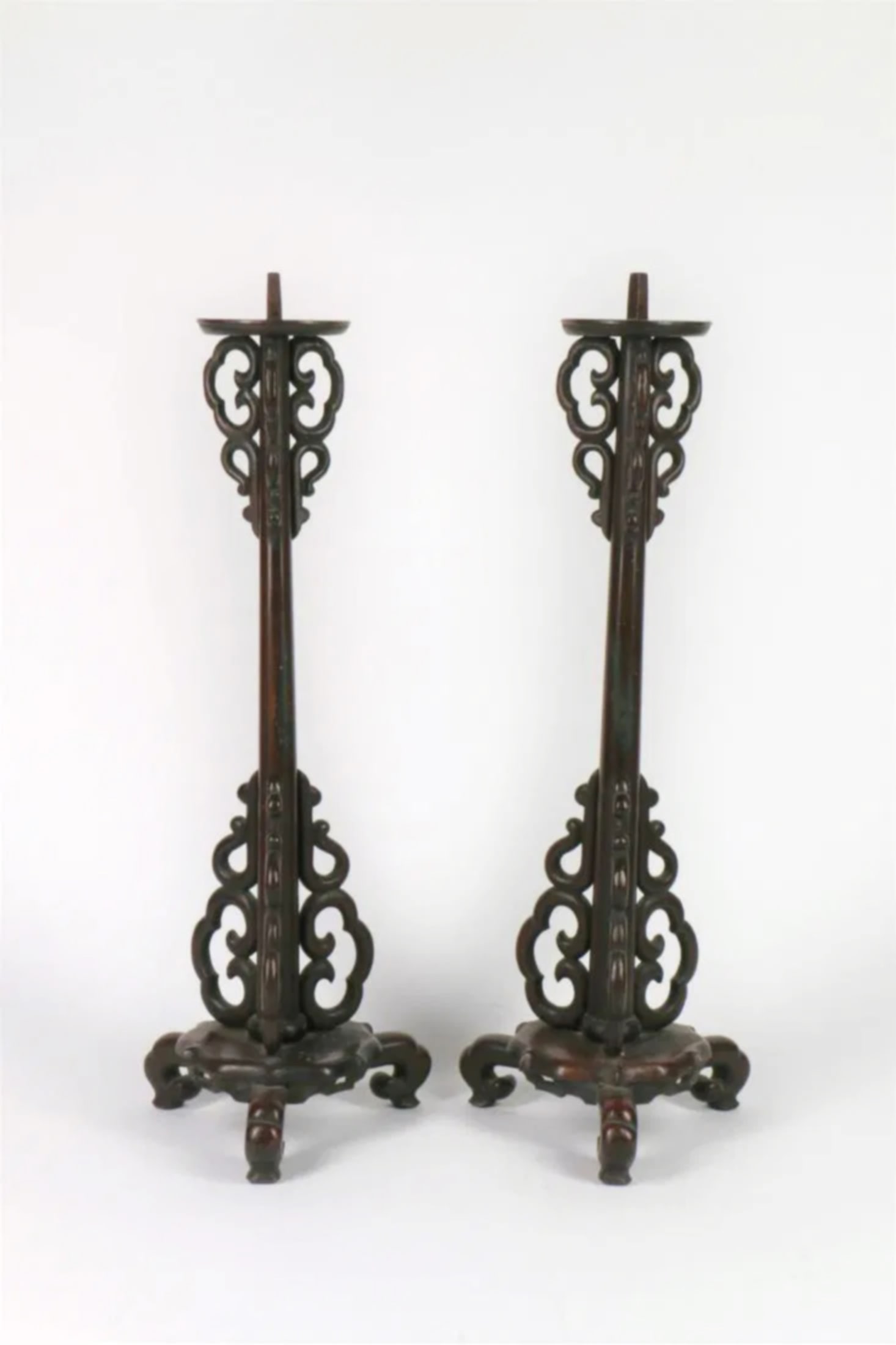 Pair of Chinese Carved Wood Candle Holders (1 of 5)