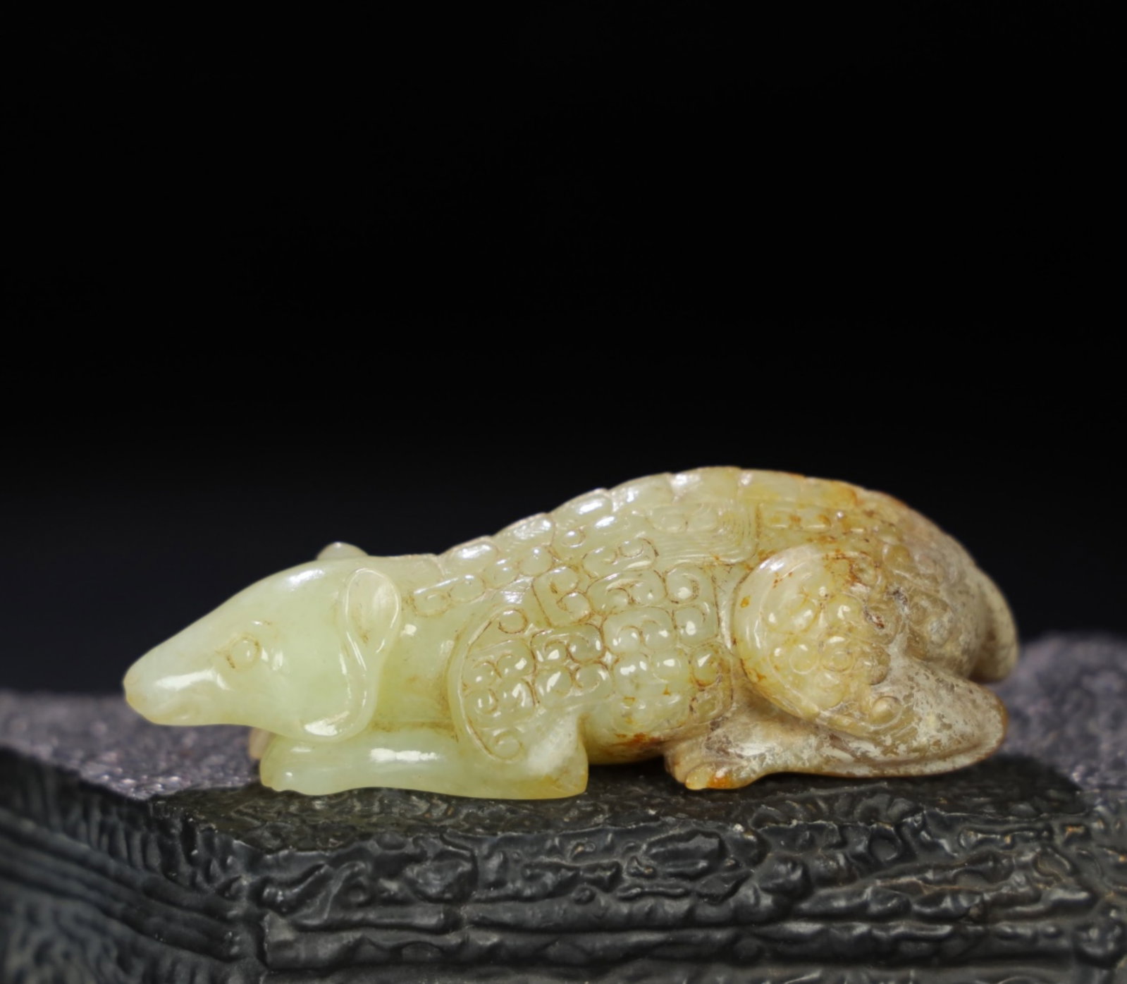 A Chinese Carved Jade Rat Statuette: A Chinese Carved Jade Rat Statuette. Lg. 9.2cm, Wd. 3.4cm, Ht. 3cm, Wt. 112g
